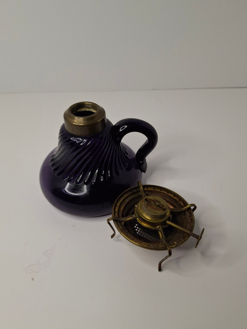Antique Amethyst Glass Swirl Finger Lamp - P&A Banner Burner - EAPG Kerosene Oil