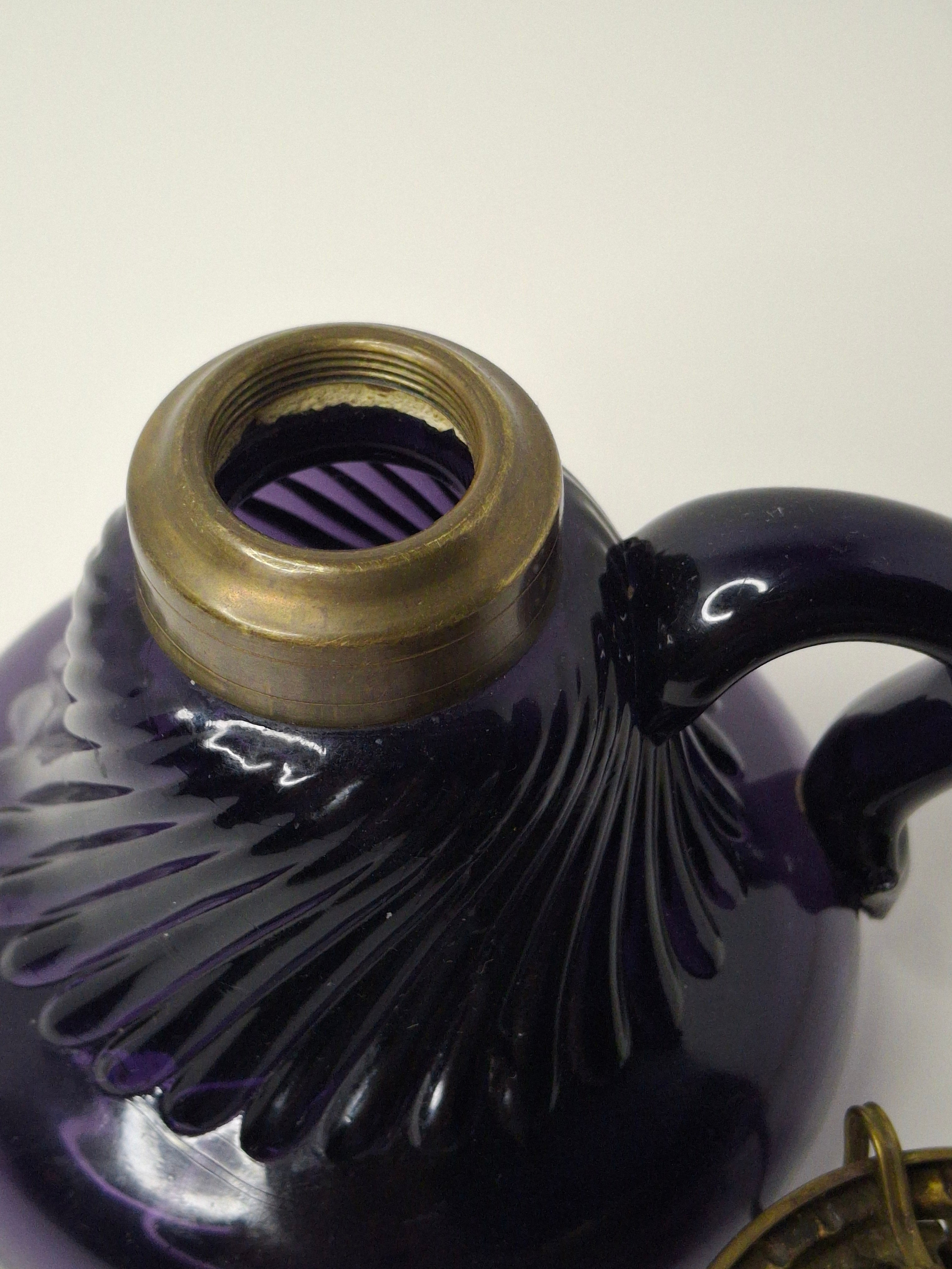 Antique Amethyst Glass Swirl Finger Lamp - P&A Banner Burner - EAPG Kerosene Oil