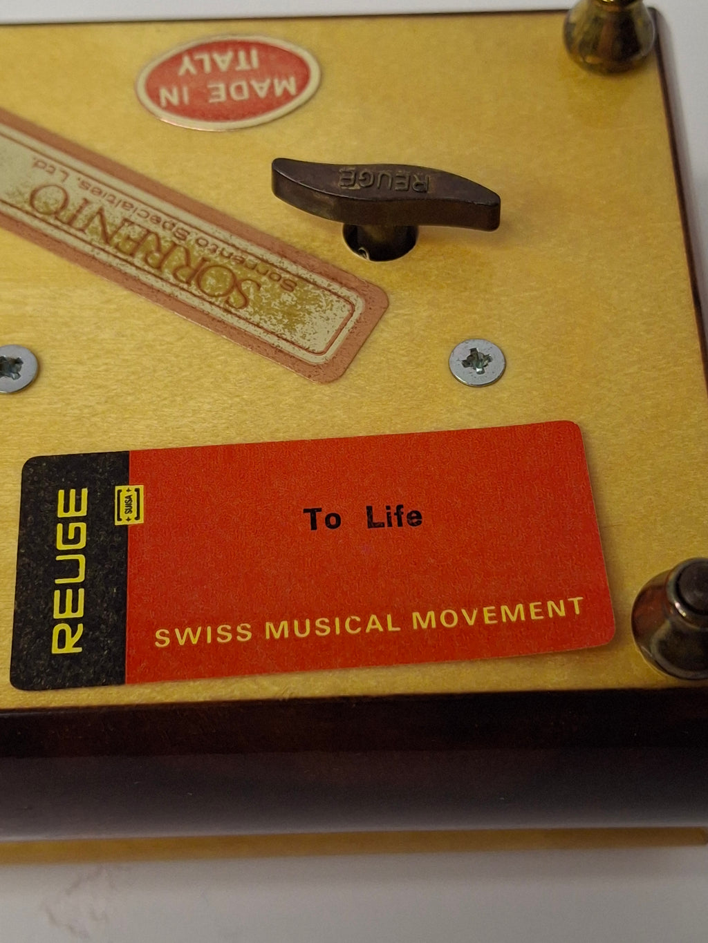 Vintage Sorrento Italian Inlaid Wood Music Box Reuge Swiss "To Life" Star of David