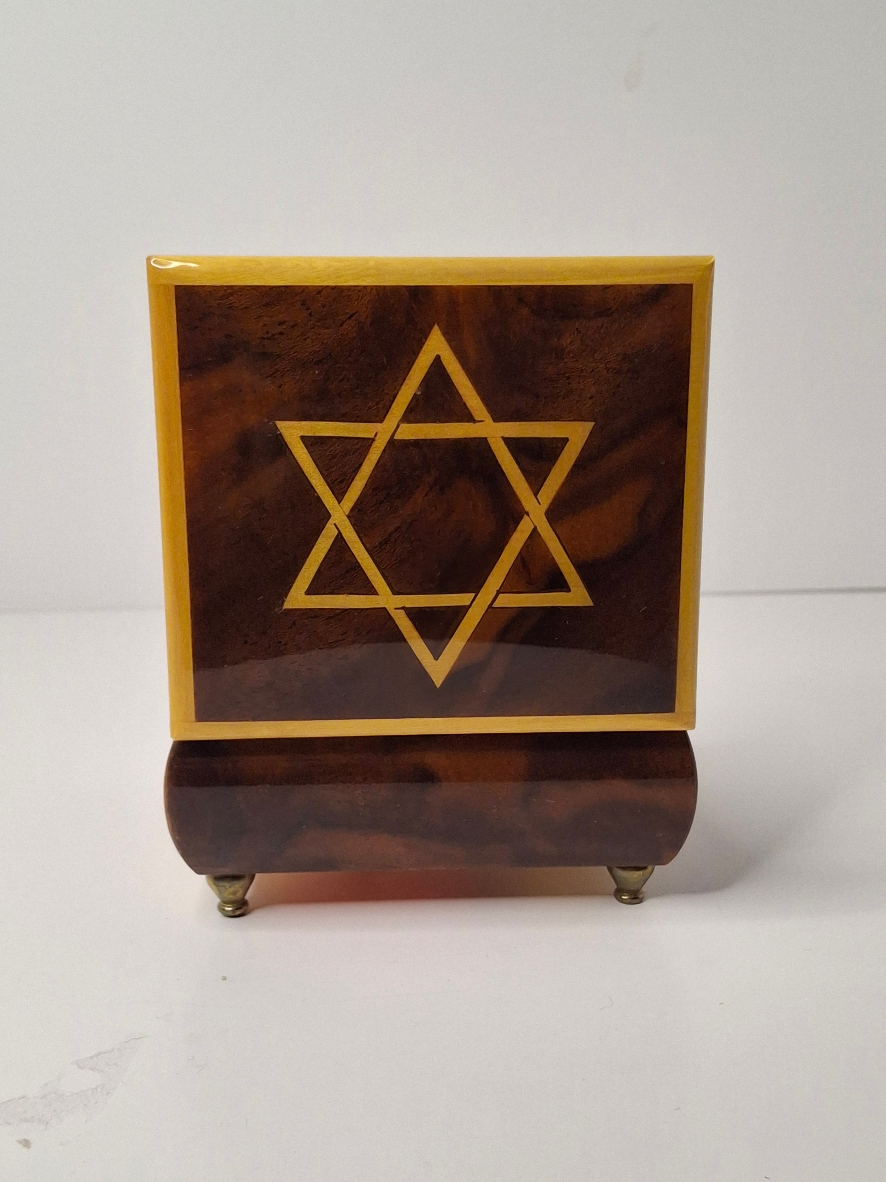 Vintage Sorrento Italian Inlaid Wood Music Box Reuge Swiss "To Life" Star of David