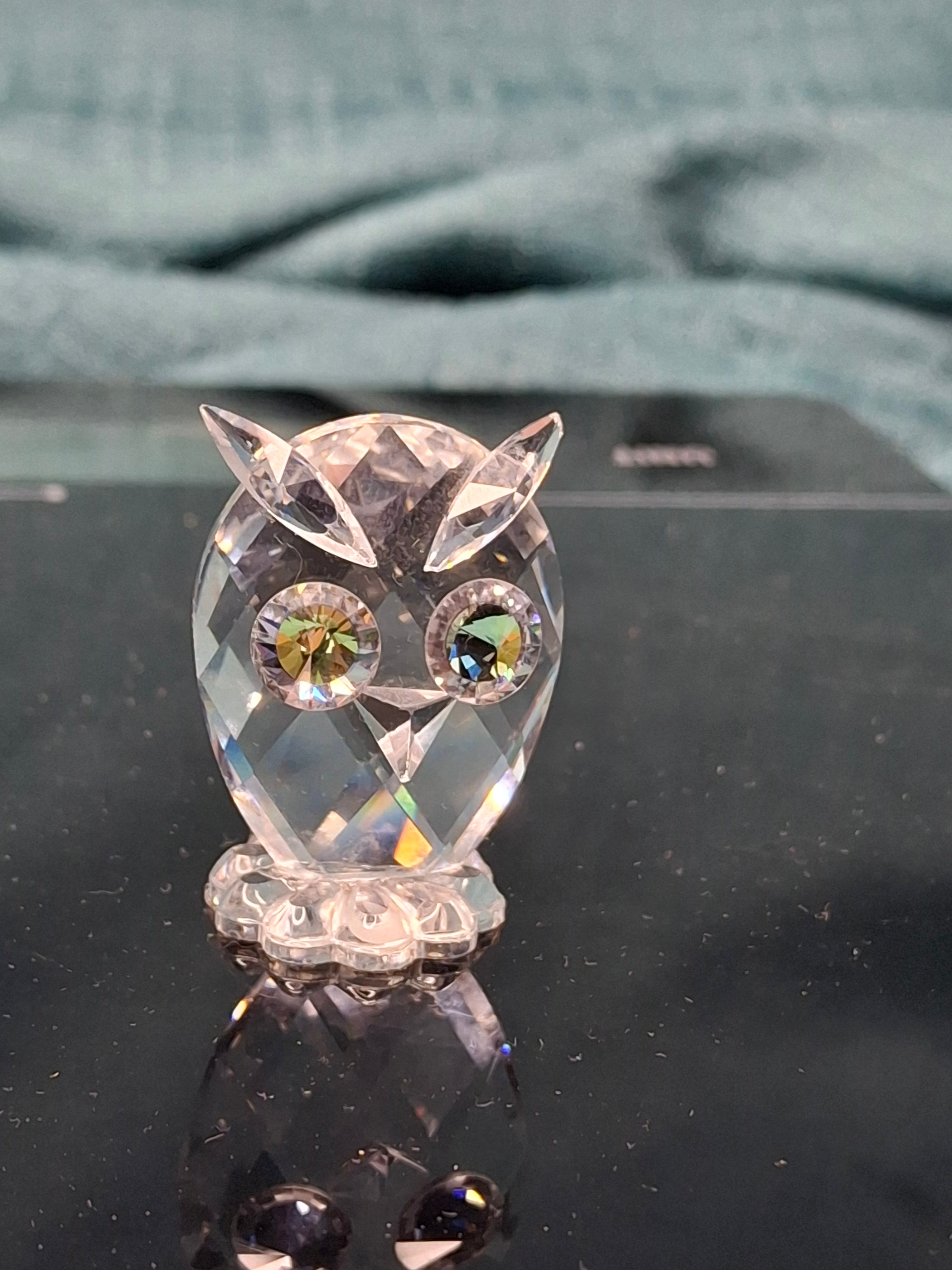 Swarovski Crystal Mini Owl Figurine 010022 - Swan Logo - Iridescent AB Eyes - Retired