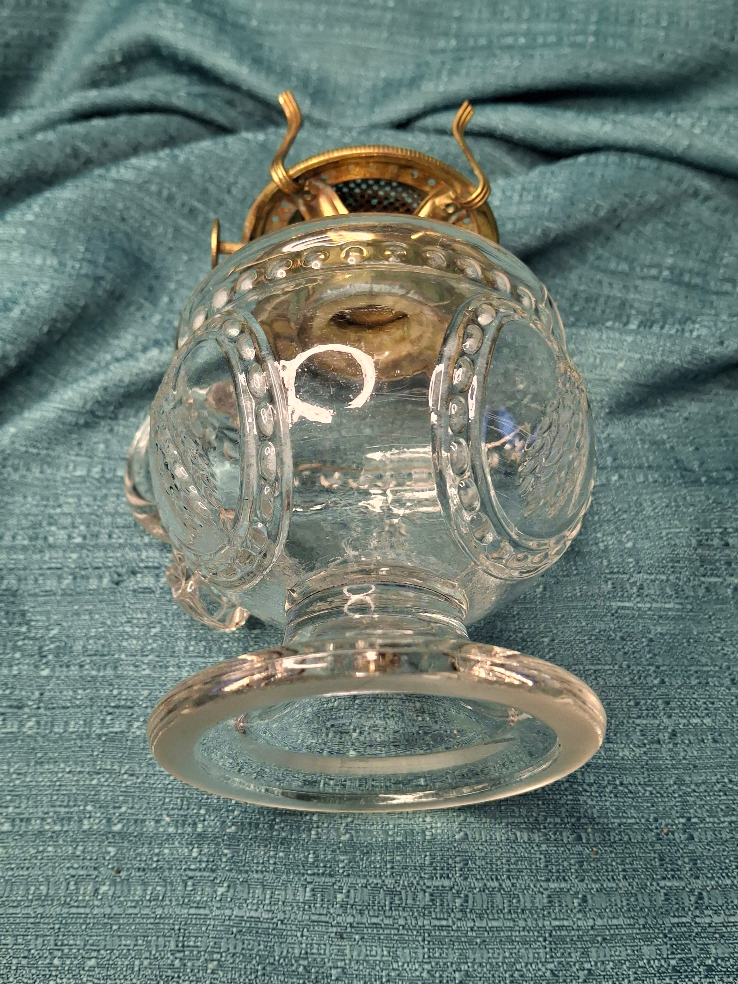 Pair Antique 19thC Kerosene Finger Lamps - Beaded Medallion & E. Miller Daisy Base - Period-Correct Brass Burners