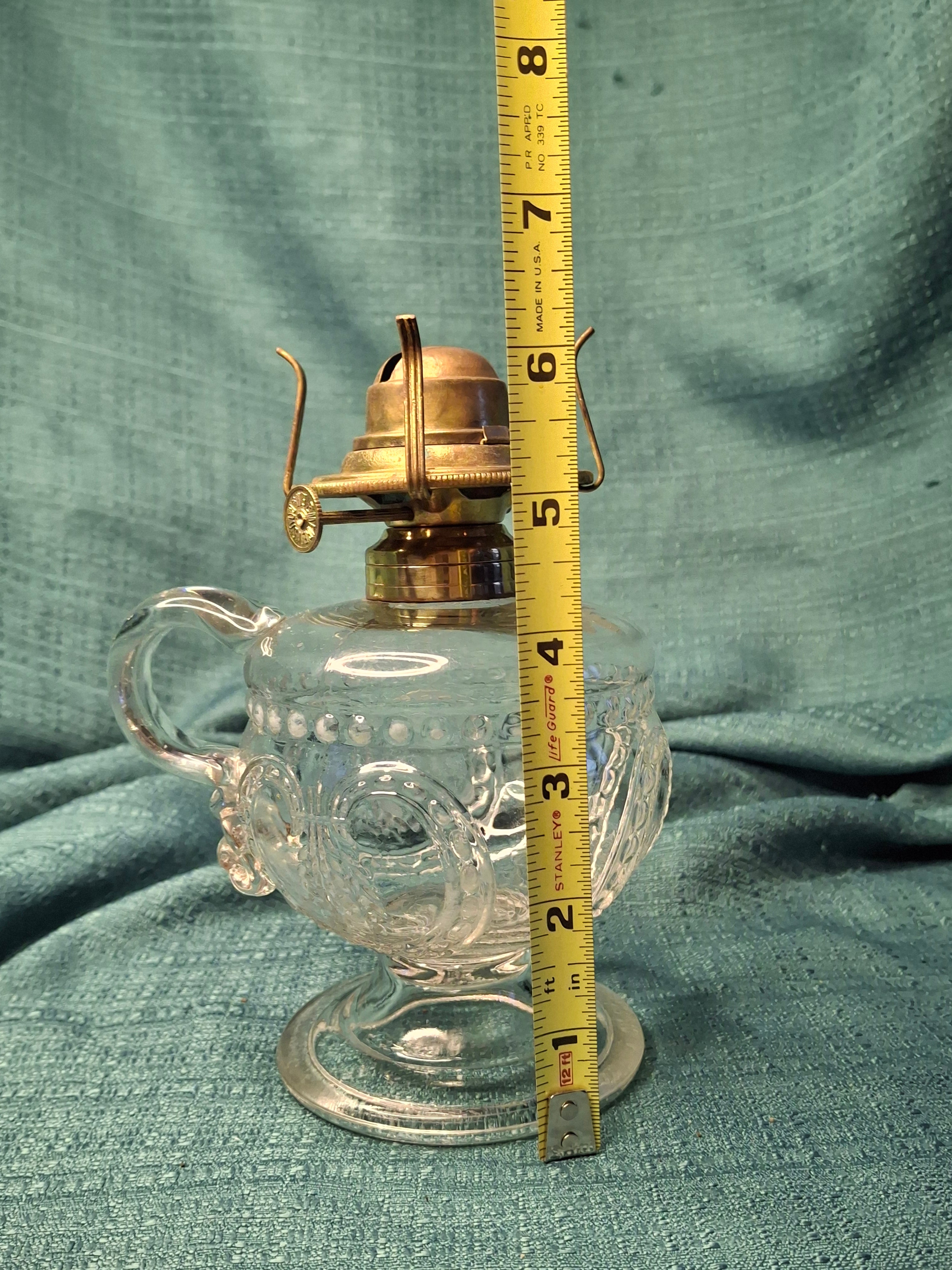 Pair Antique 19thC Kerosene Finger Lamps - Beaded Medallion & E. Miller Daisy Base - Period-Correct Brass Burners