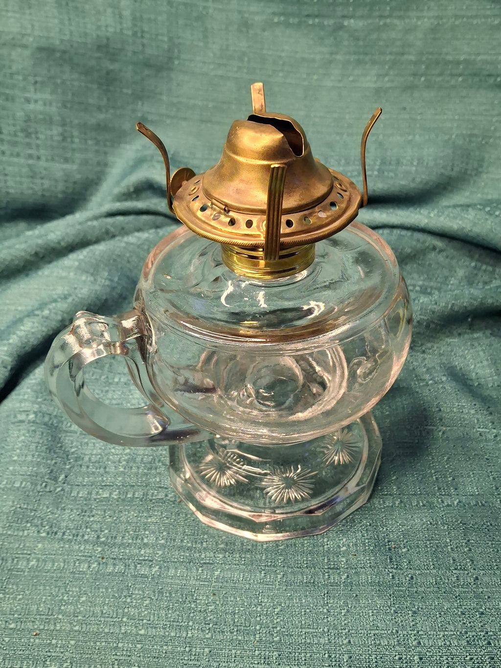 Pair Antique 19thC Kerosene Finger Lamps - Beaded Medallion & E. Miller Daisy Base - Period-Correct Brass Burners