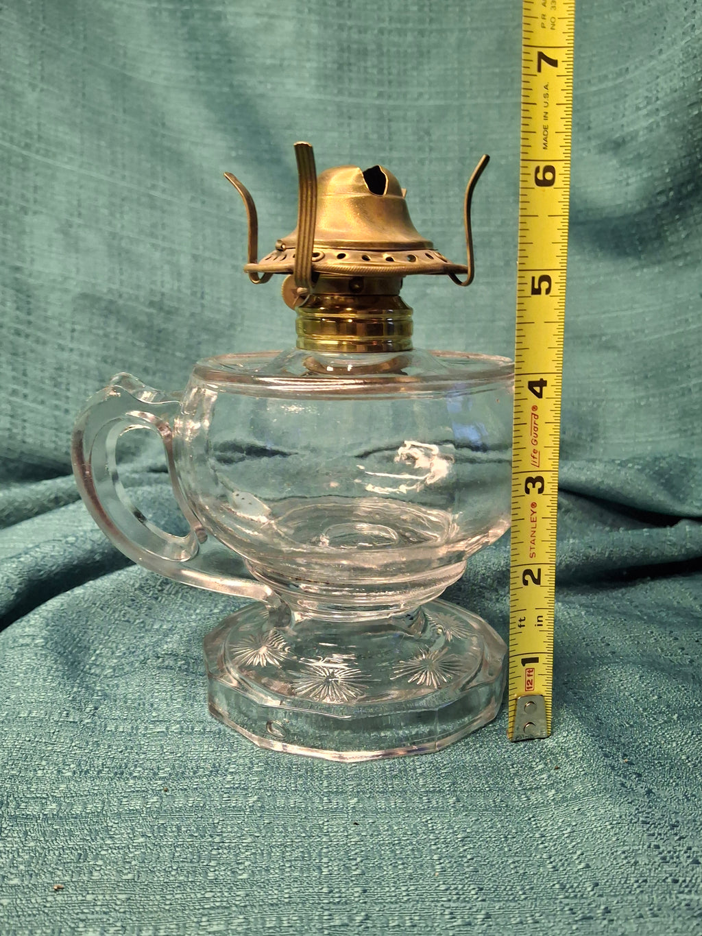 Pair Antique 19thC Kerosene Finger Lamps - Beaded Medallion & E. Miller Daisy Base - Period-Correct Brass Burners