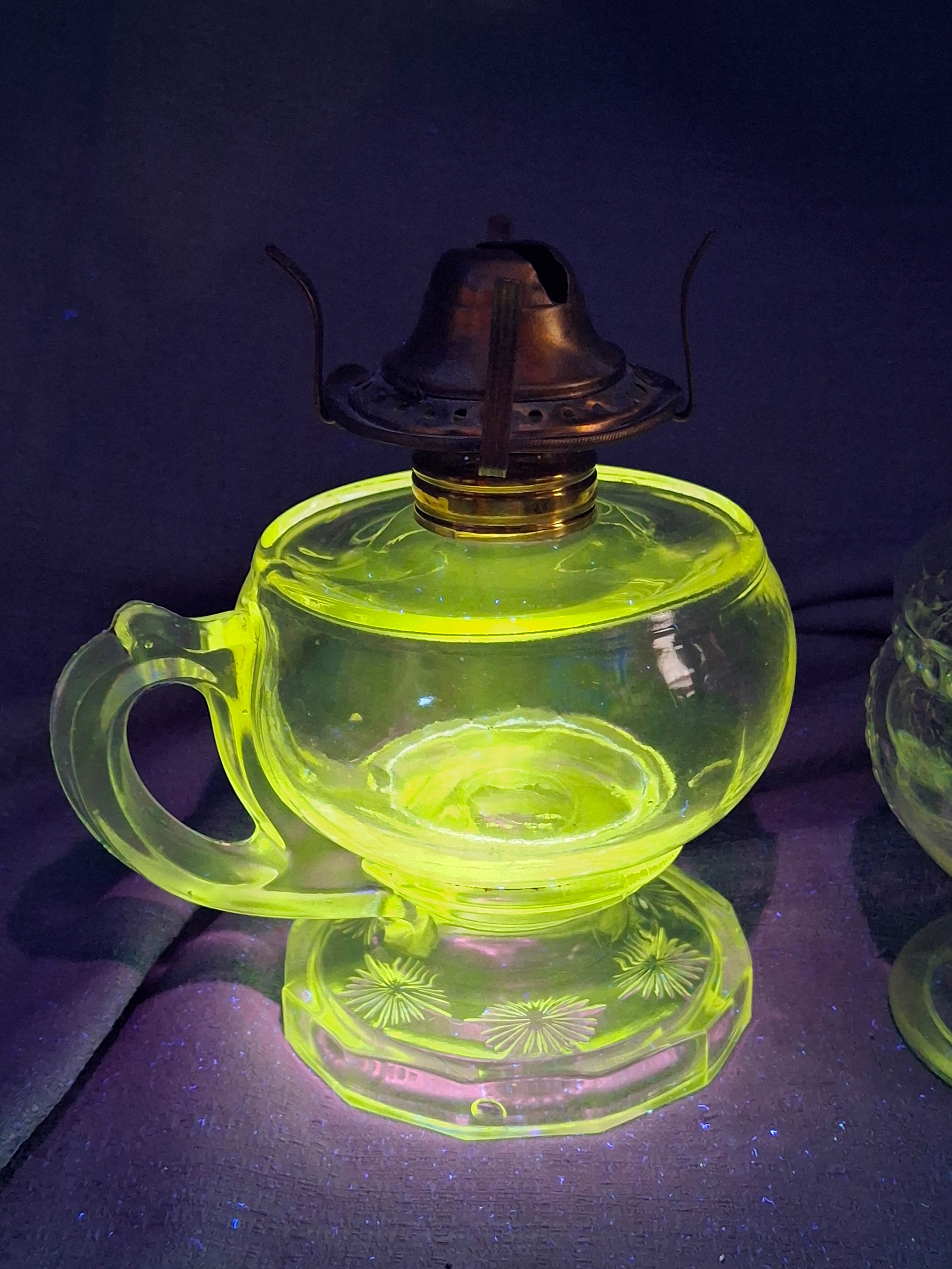 Pair Antique 19thC Kerosene Finger Lamps - Beaded Medallion & E. Miller Daisy Base - Period-Correct Brass Burners