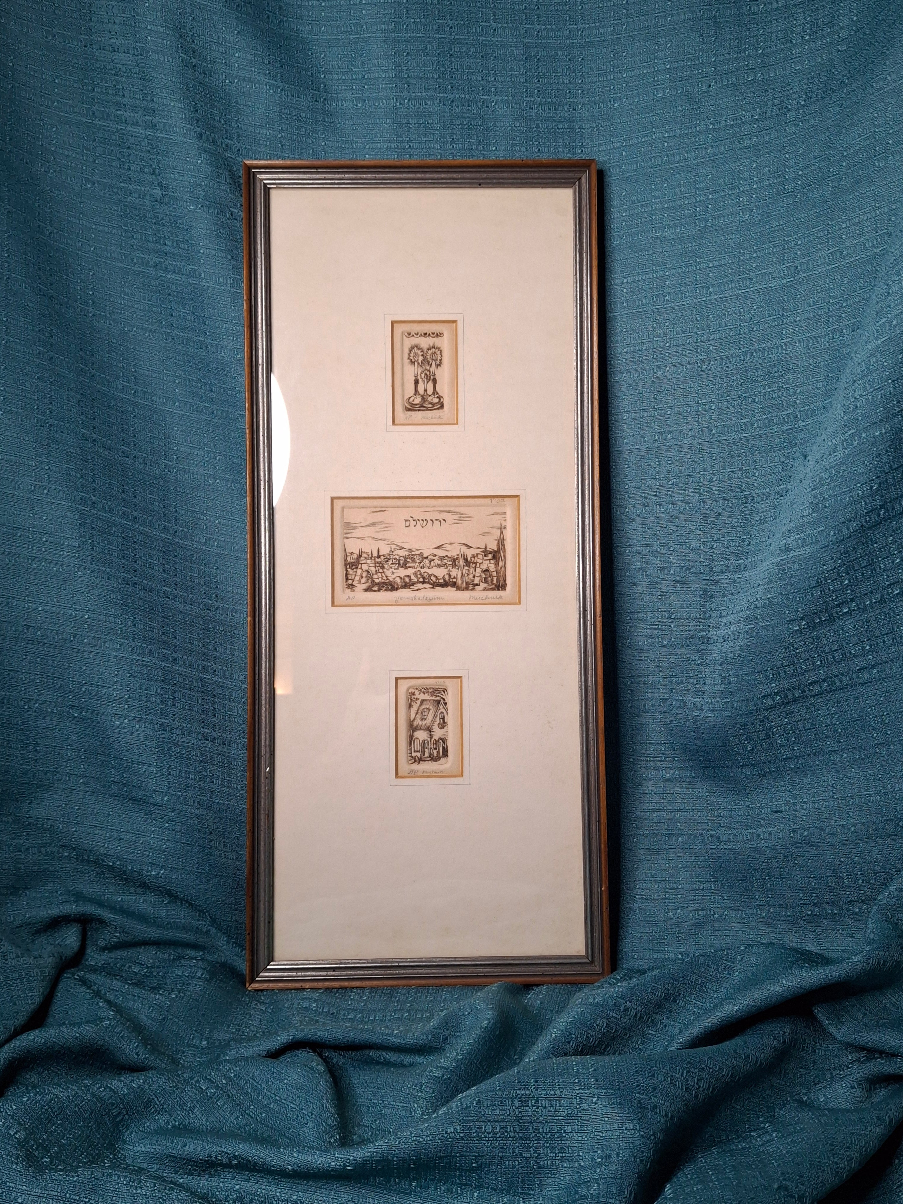 Michoel Muchnik Signed Triptych Lithograph Artist Proof AP Jerusalem Yerushalayim