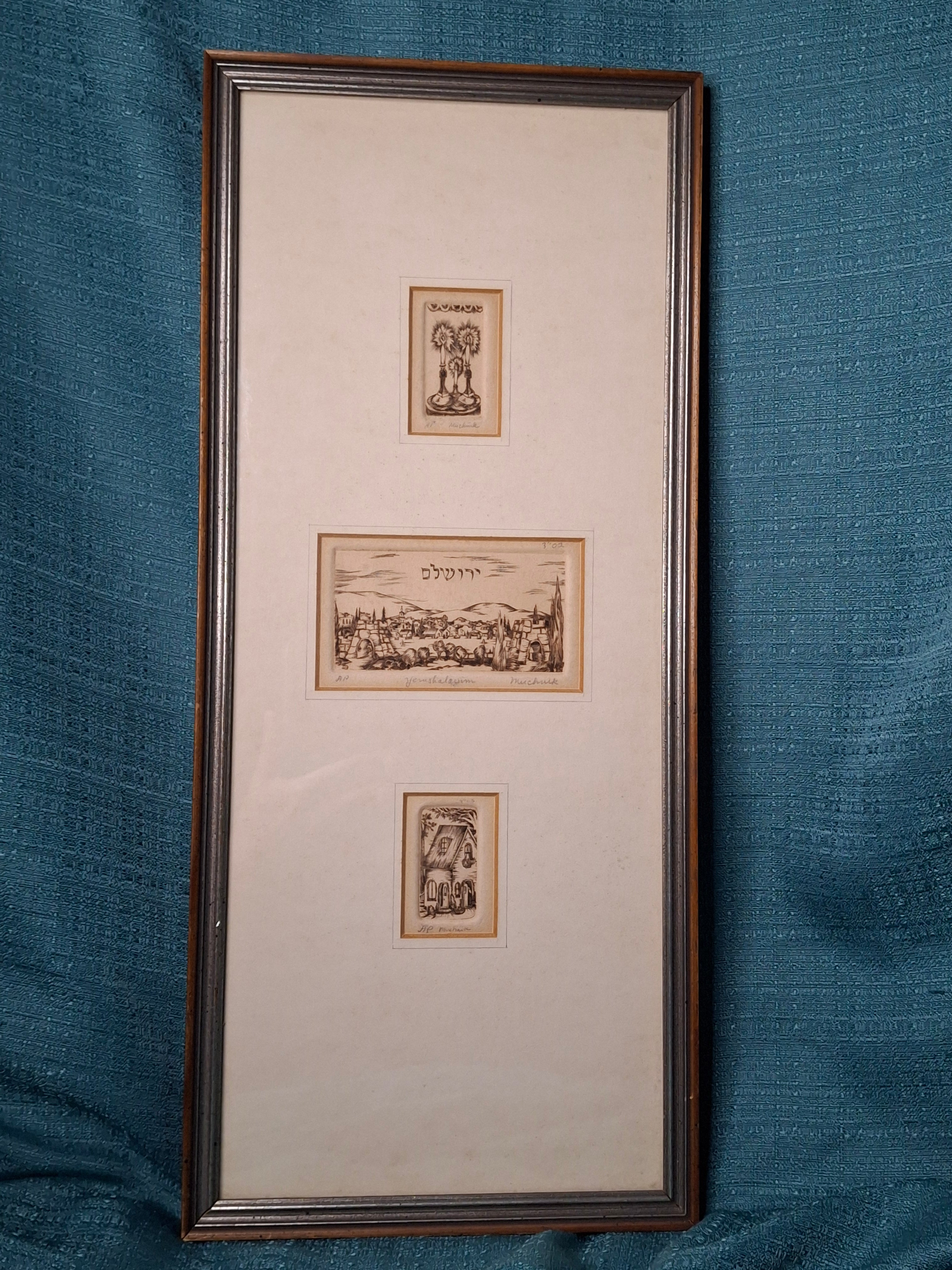 Michoel Muchnik Signed Triptych Lithograph Artist Proof AP Jerusalem Yerushalayim