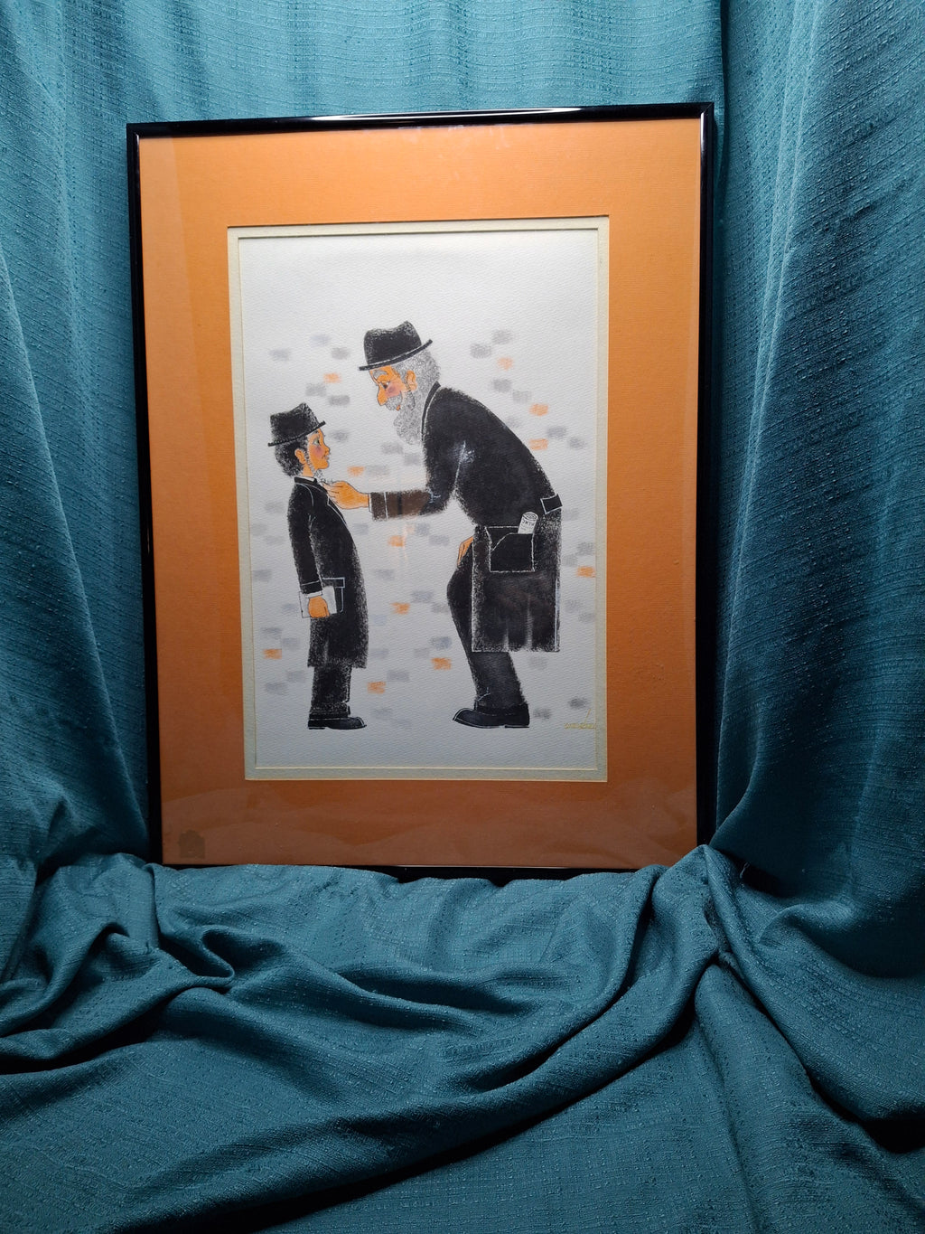Matched Pair Stuart Warshaw Signed Judaica Illustrations – Direct Artist Provenance – Framed 18x24