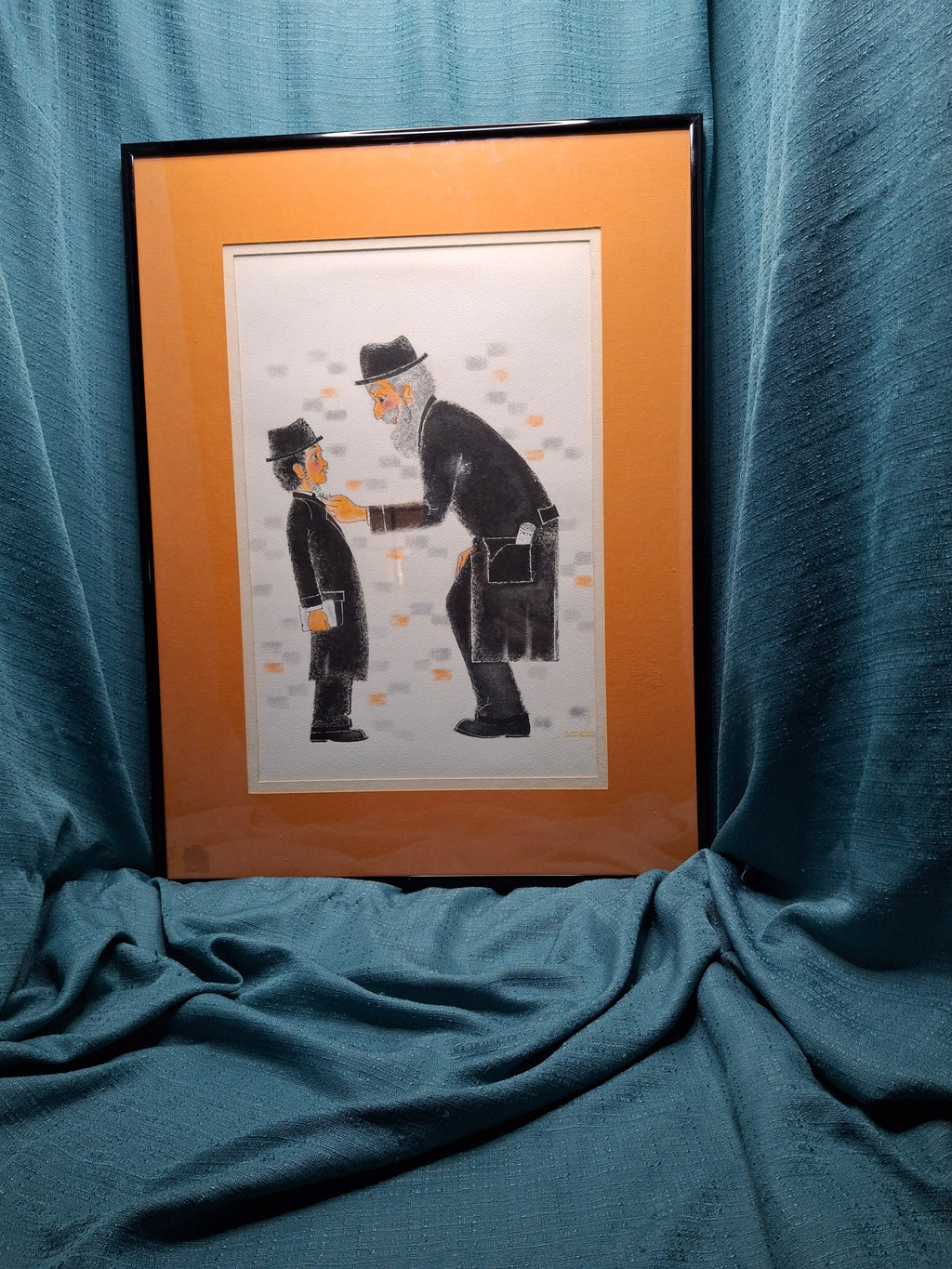 Matched Pair Stuart Warshaw Signed Judaica Illustrations – Direct Artist Provenance – Framed 18x24
