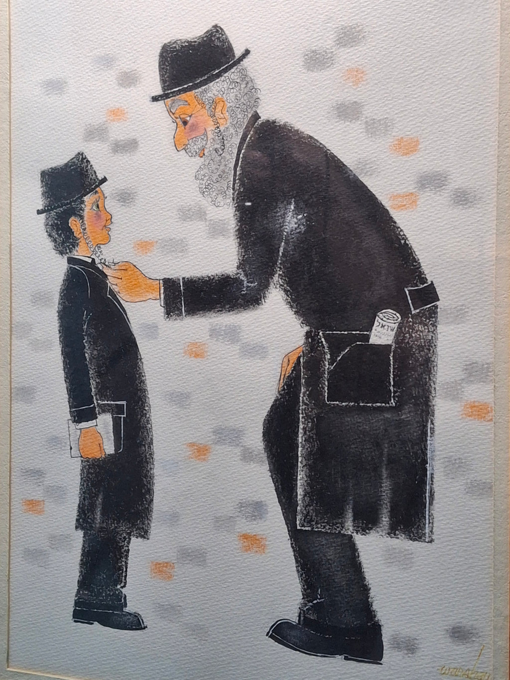 Matched Pair Stuart Warshaw Signed Judaica Illustrations – Direct Artist Provenance – Framed 18x24