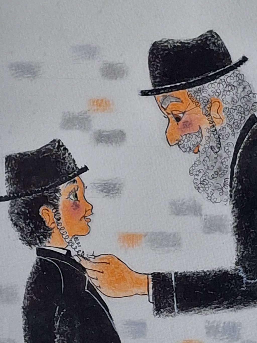 Matched Pair Stuart Warshaw Signed Judaica Illustrations – Direct Artist Provenance – Framed 18x24