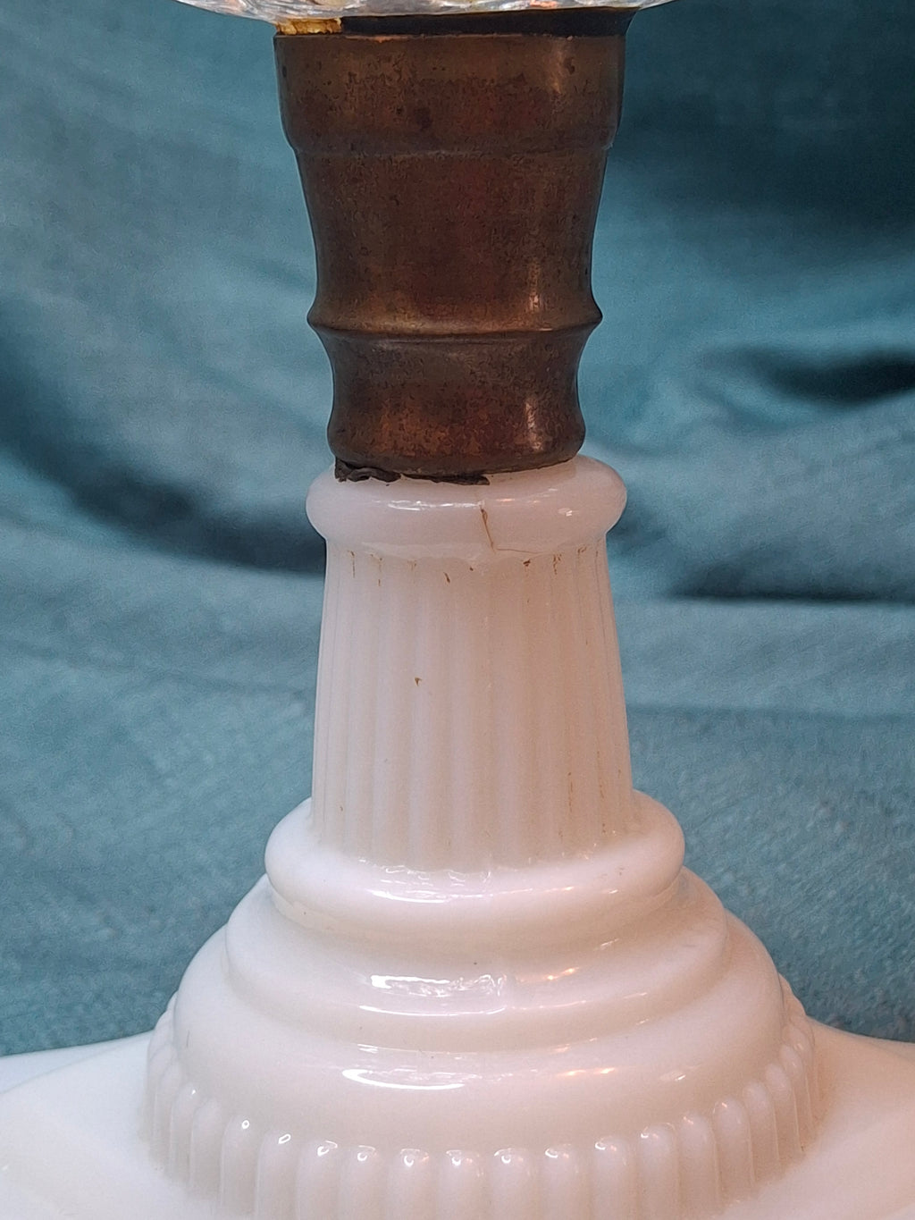 1850s EAPG Milk Glass Whale Oil Lamp - Diamond Point & Flute - Patrick Slane