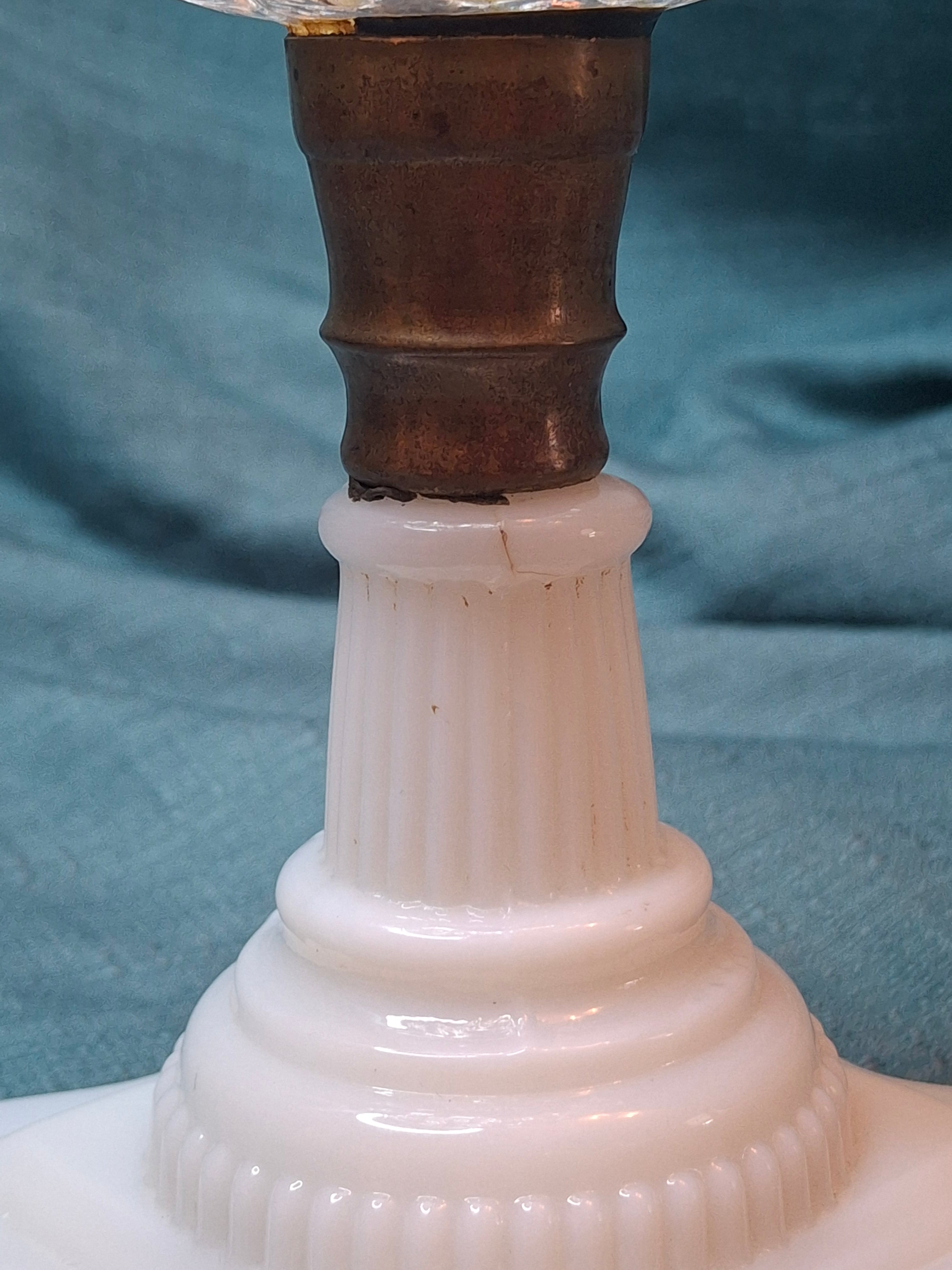 1850s EAPG Milk Glass Whale Oil Lamp - Diamond Point & Flute - Patrick Slane