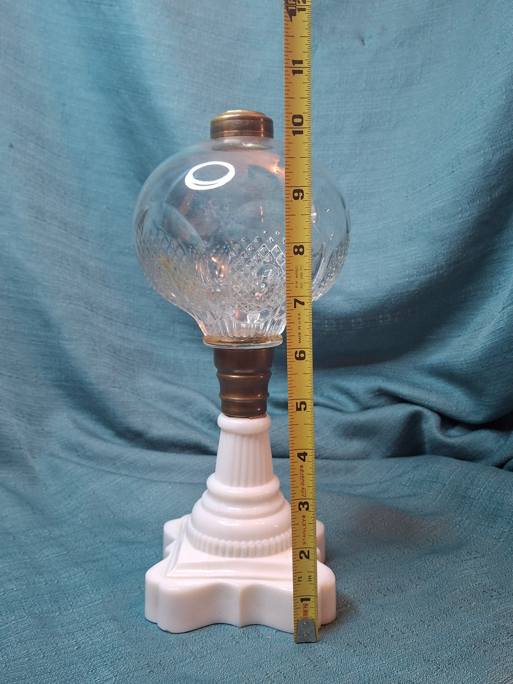 1850s EAPG Milk Glass Whale Oil Lamp - Diamond Point & Flute - Patrick Slane