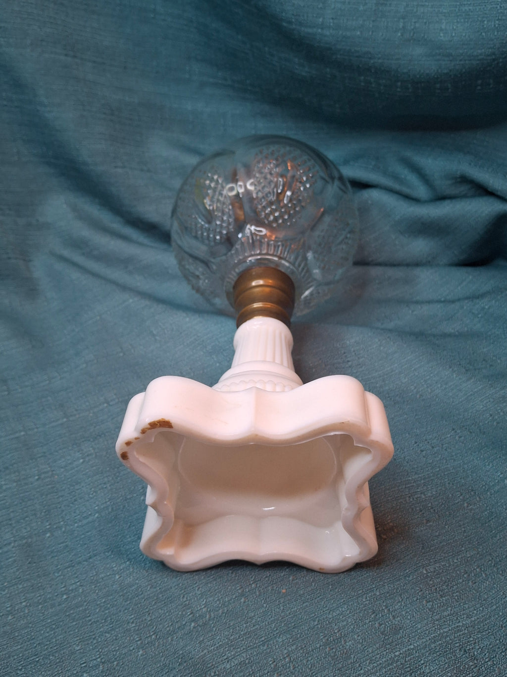 1850s EAPG Milk Glass Whale Oil Lamp - Diamond Point & Flute - Patrick Slane