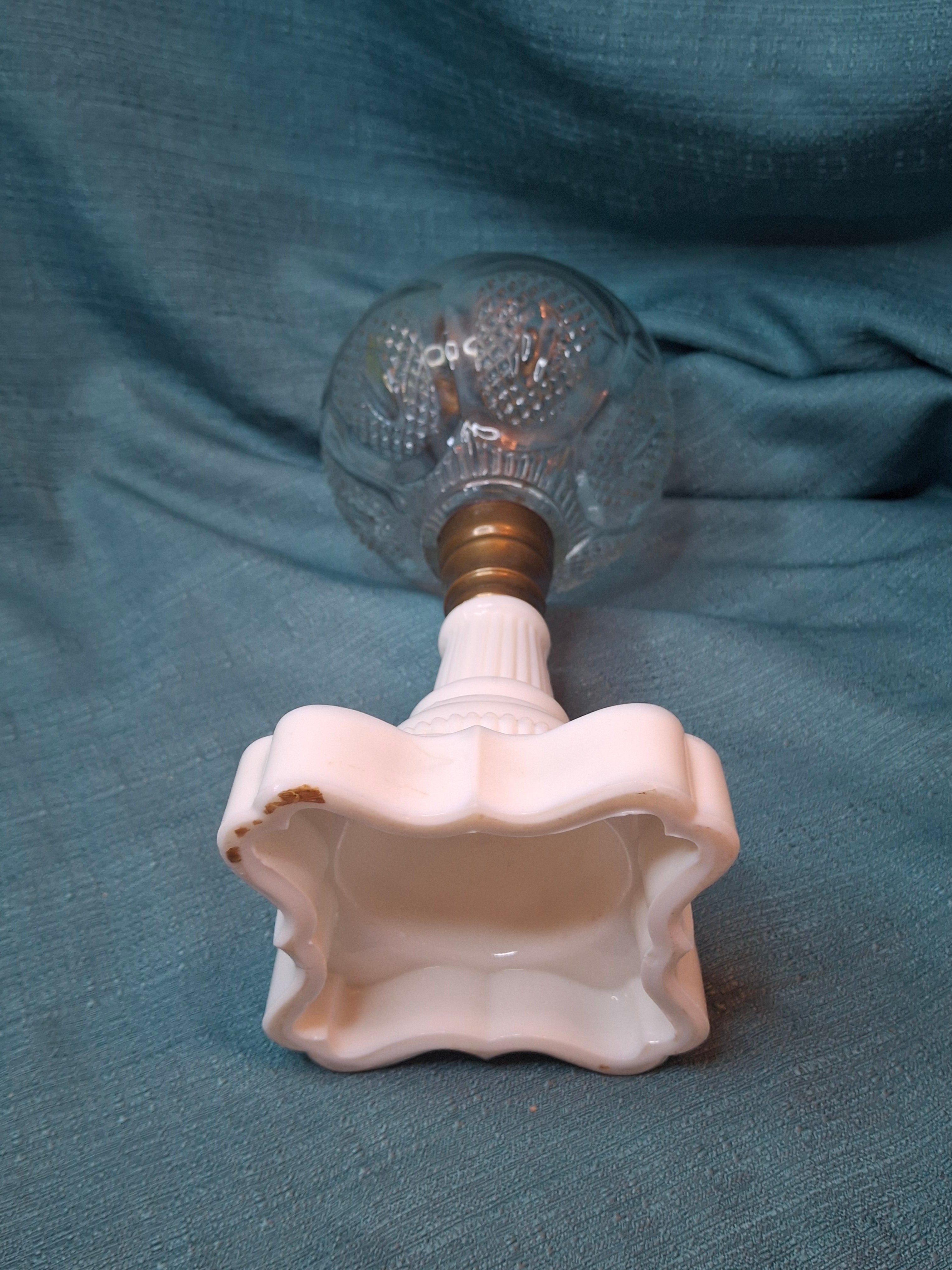 1850s EAPG Milk Glass Whale Oil Lamp - Diamond Point & Flute - Patrick Slane