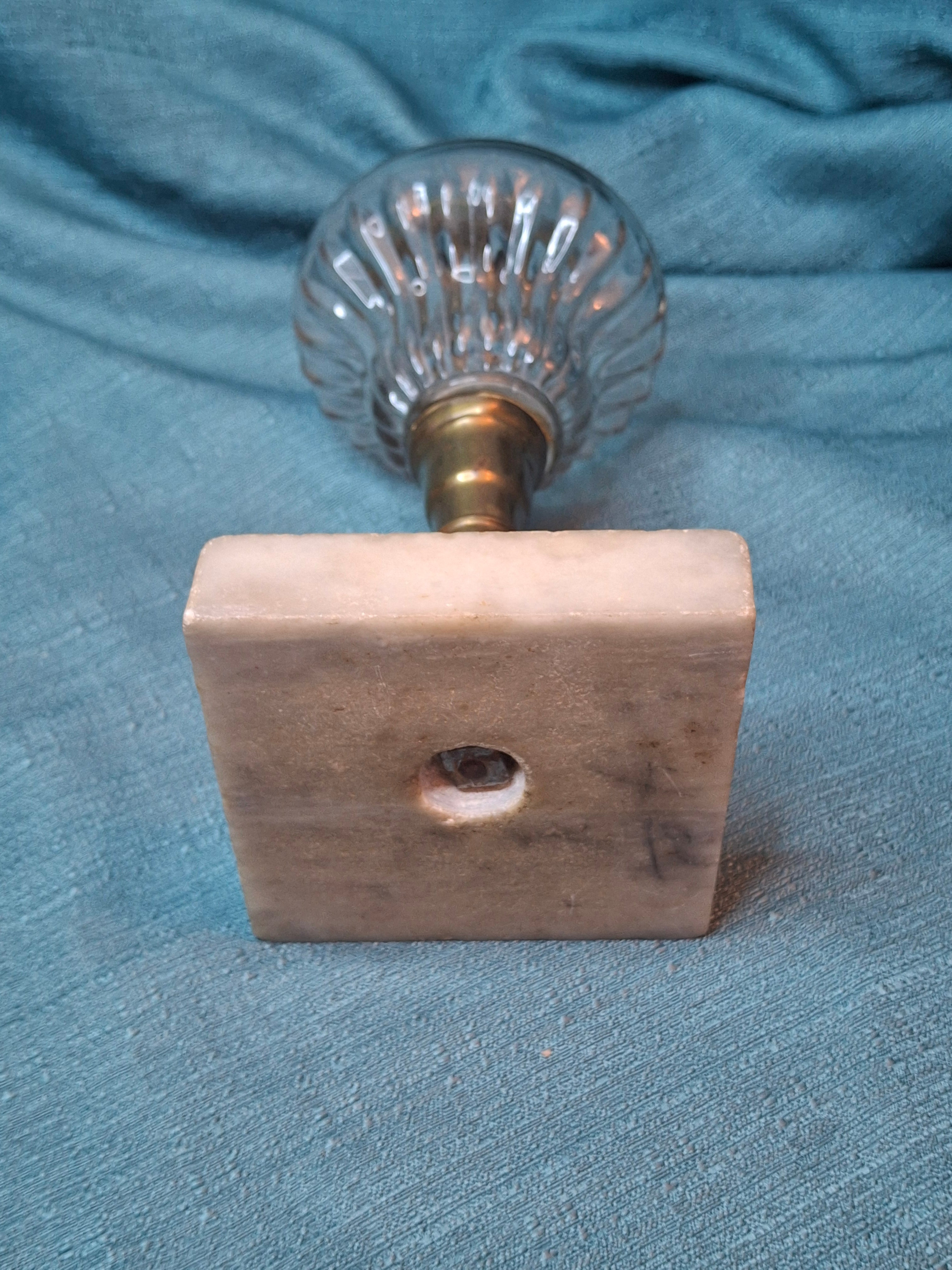Antique 19thC Whale Oil Lamp Glass Petal Font Marble Base Early American 7.5"