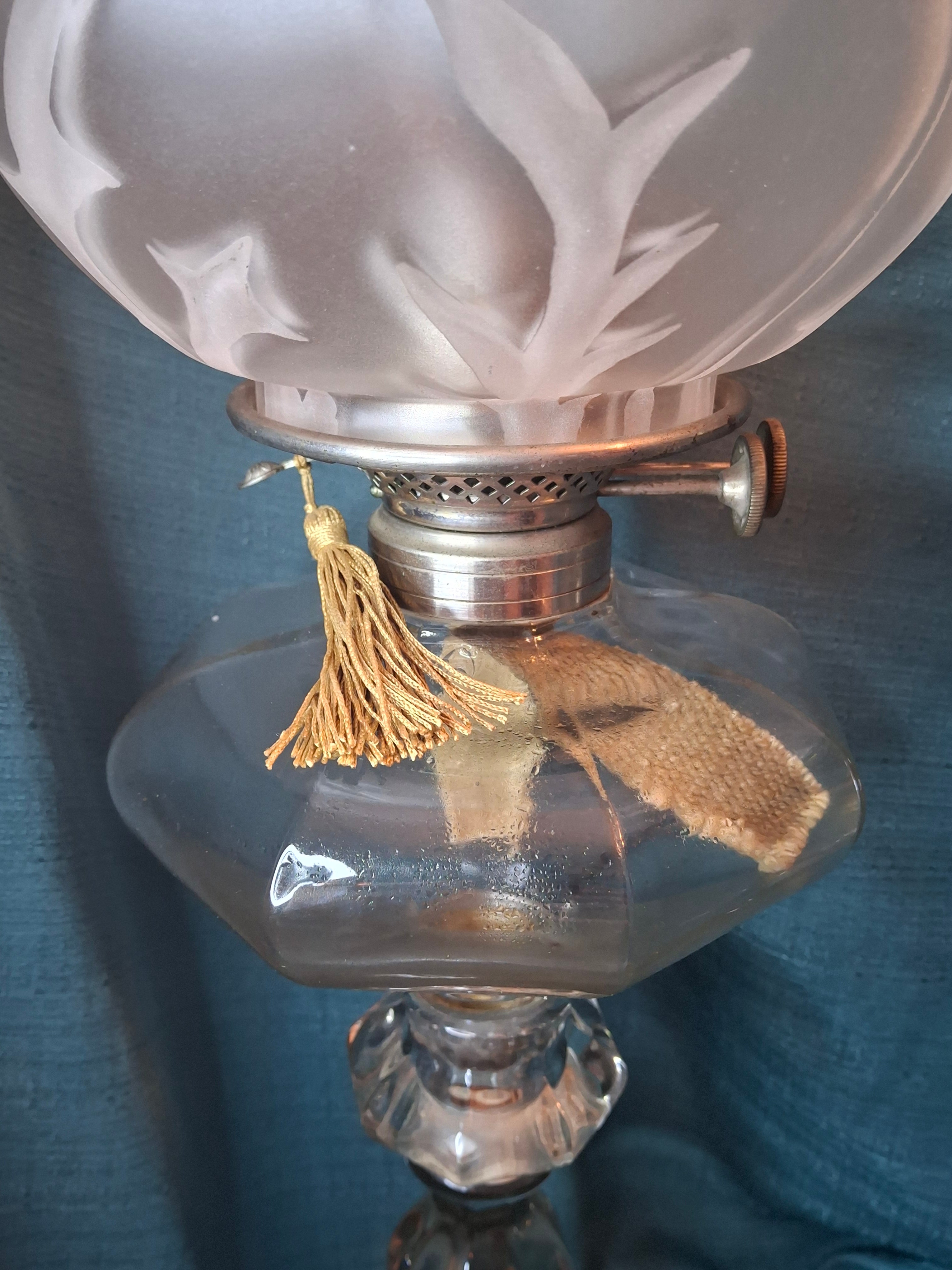 Antique Complete Pair Fostoria No. 17 Glass Kerosene Banquet Lamps Duplex Burner