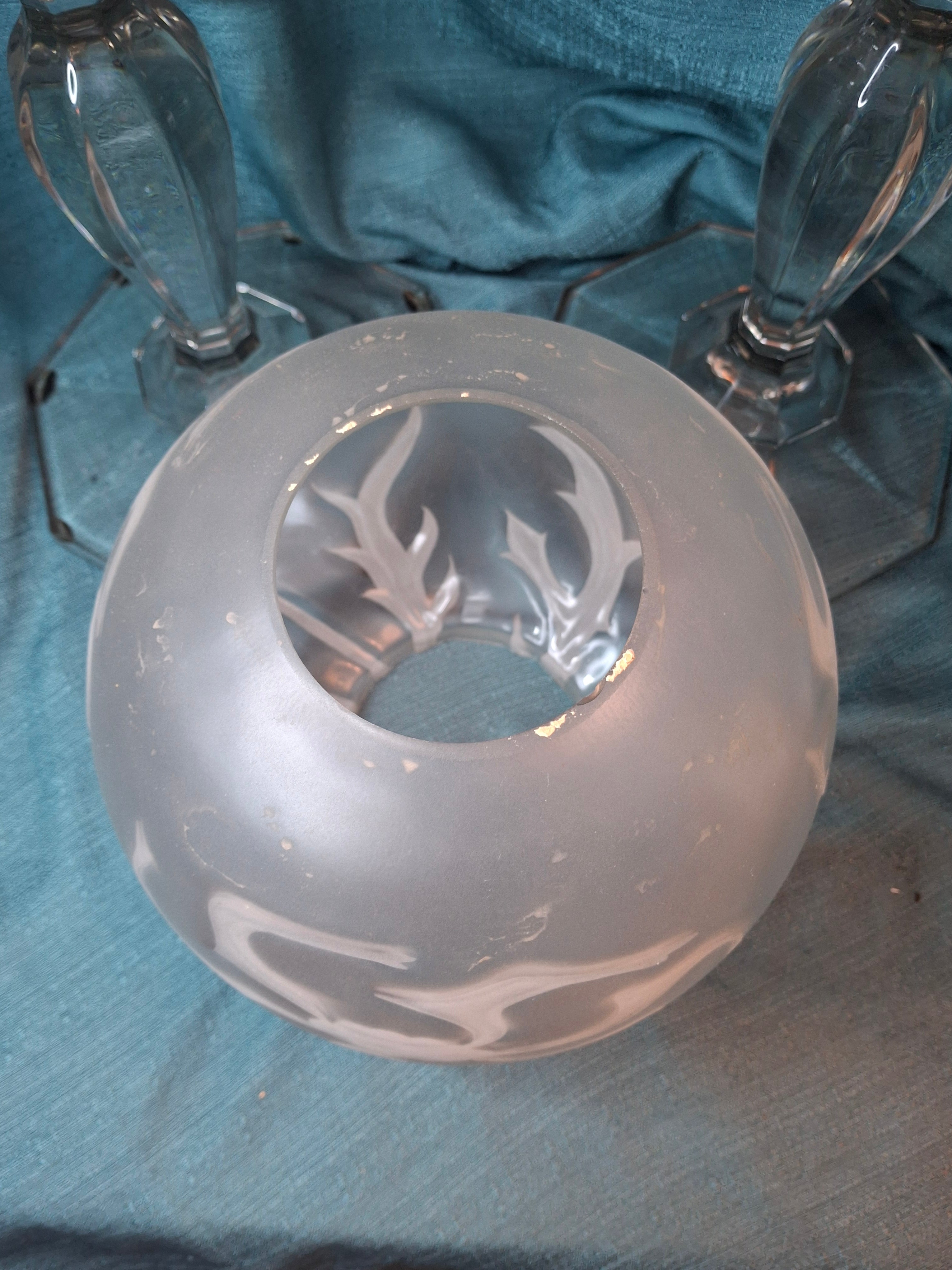 Antique Complete Pair Fostoria No. 17 Glass Kerosene Banquet Lamps Duplex Burner