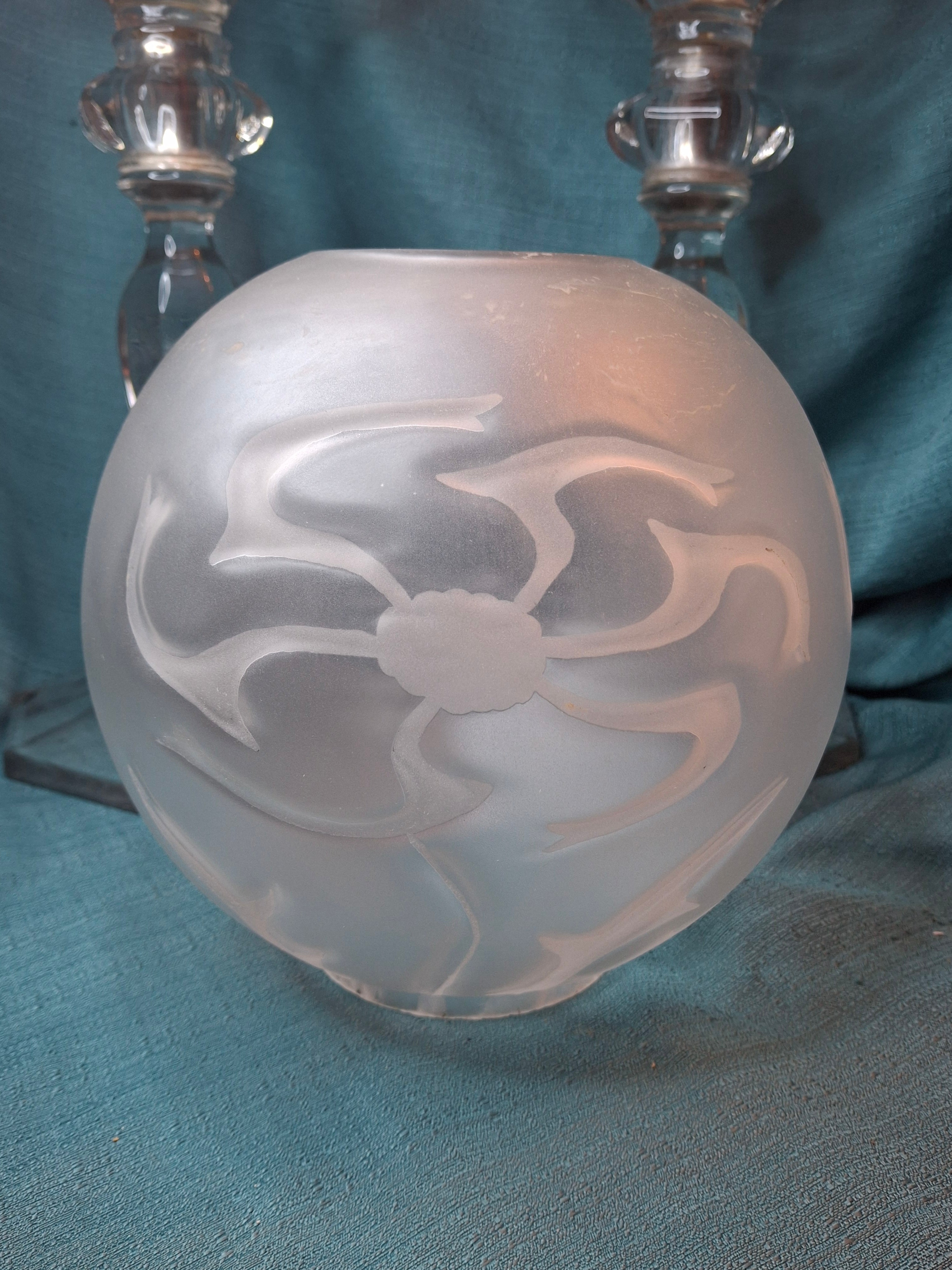 Antique Complete Pair Fostoria No. 17 Glass Kerosene Banquet Lamps Duplex Burner