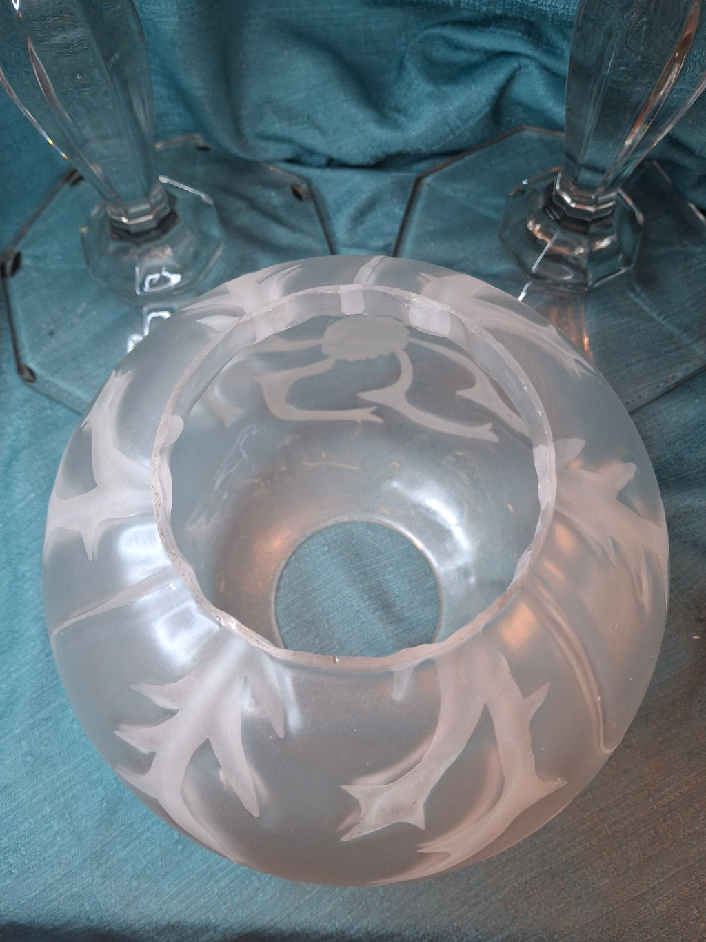 Antique Complete Pair Fostoria No. 17 Glass Kerosene Banquet Lamps Duplex Burner