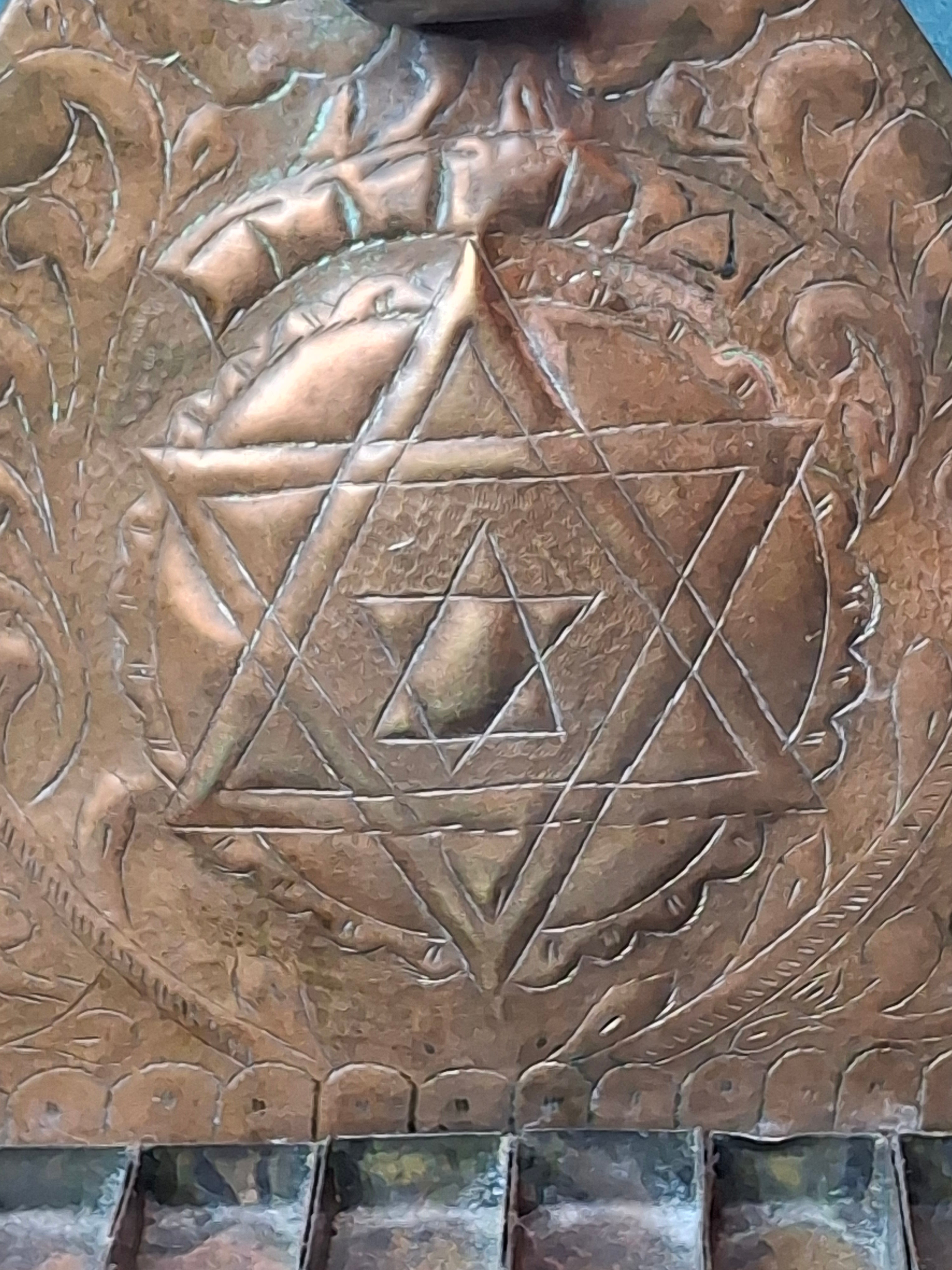 Rare 19thC Moroccan Brass Hanukkah Menorah • Hand-Repoussé Maghrebi Judaica Oil Lamp