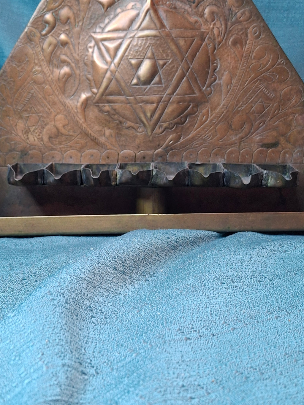 Rare 19thC Moroccan Brass Hanukkah Menorah • Hand-Repoussé Maghrebi Judaica Oil Lamp
