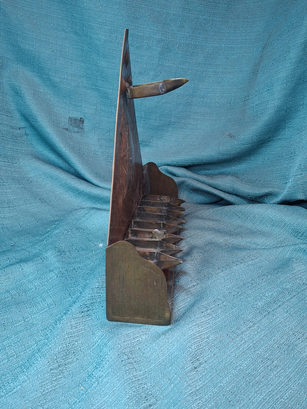 Rare 19thC Moroccan Brass Hanukkah Menorah • Hand-Repoussé Maghrebi Judaica Oil Lamp