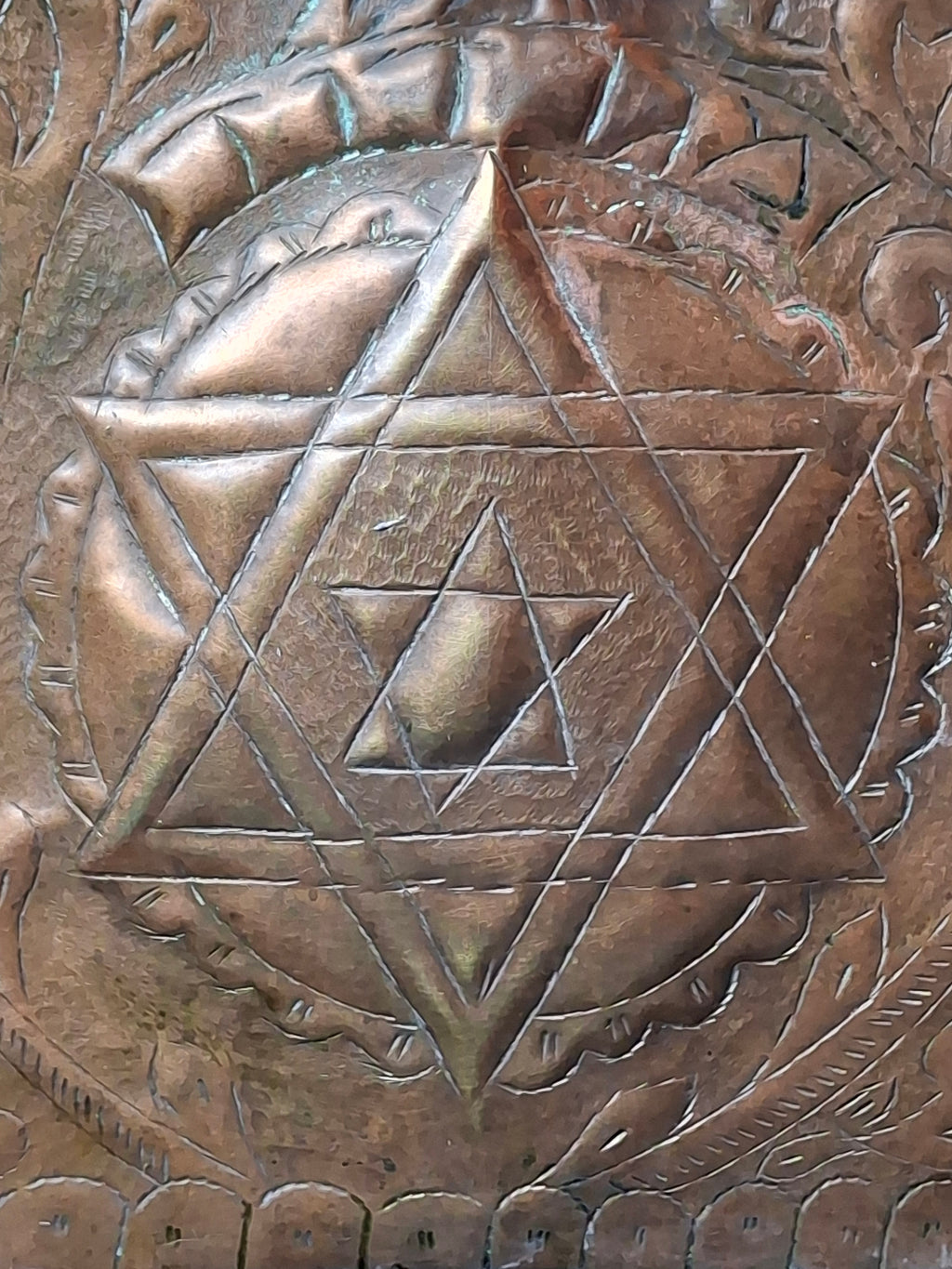 Rare 19thC Moroccan Brass Hanukkah Menorah • Hand-Repoussé Maghrebi Judaica Oil Lamp