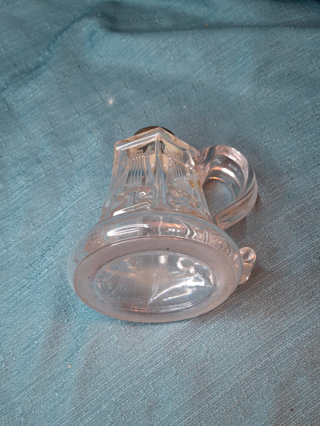 Antique EAPG Glass Lyre Harp Hand Oil Kerosene Lamp Atterbury 1870s Brass Burner