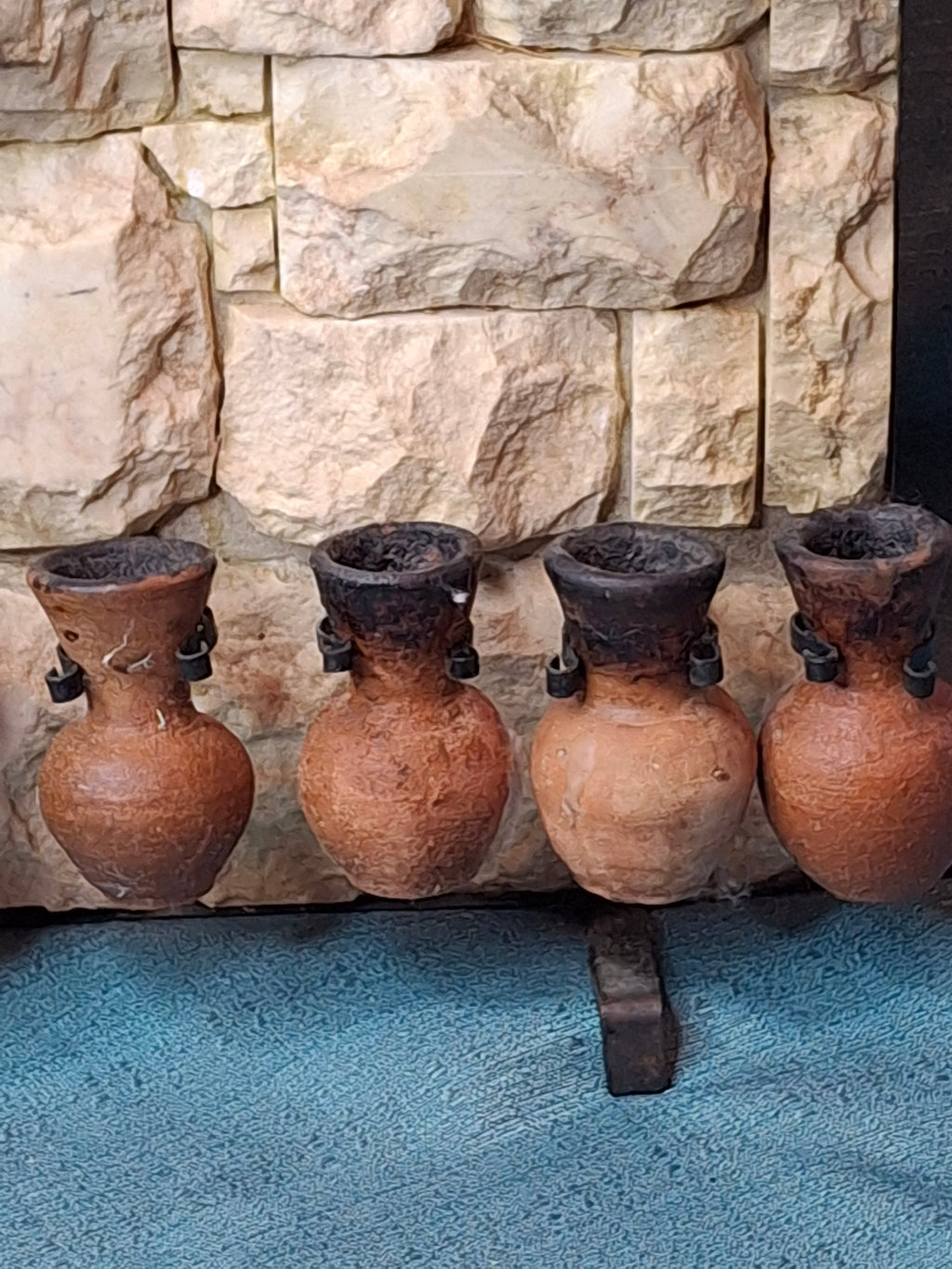 Rare Signed Shoshany Jerusalem Stone Menorah - Master Artisan Footed Design - Complete 11-Piece Oil Jug Set - Handmade in Israel