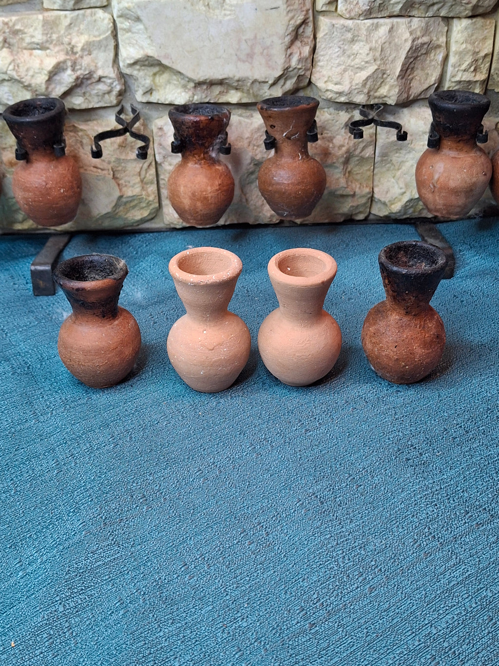 Rare Signed Shoshany Jerusalem Stone Menorah - Master Artisan Footed Design - Complete 11-Piece Oil Jug Set - Handmade in Israel