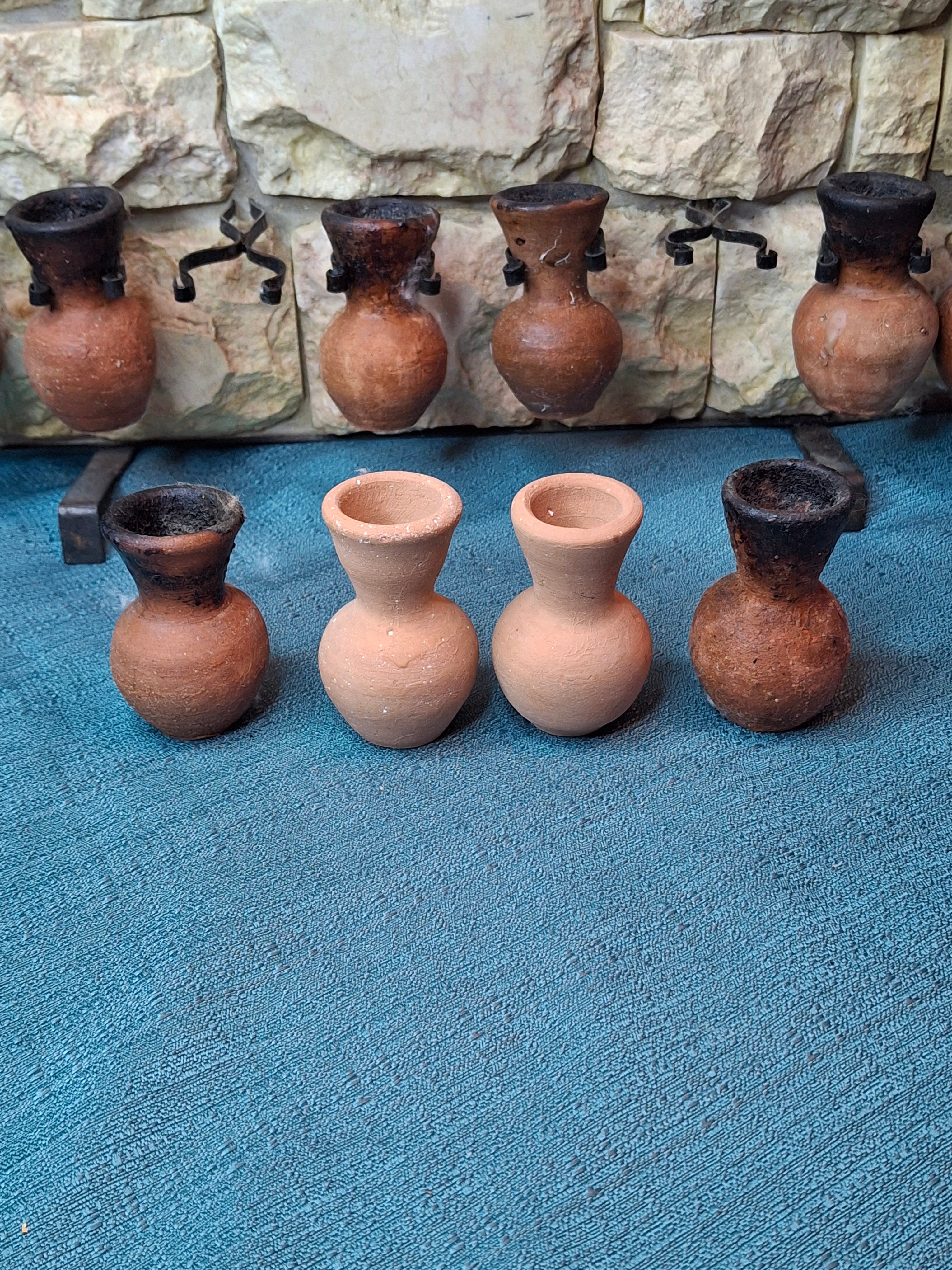 Rare Signed Shoshany Jerusalem Stone Menorah - Master Artisan Footed Design - Complete 11-Piece Oil Jug Set - Handmade in Israel