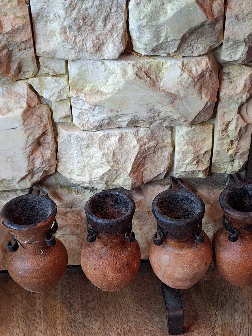 Rare Signed Shoshany Jerusalem Stone Menorah - Master Artisan Footed Design - Complete 11-Piece Oil Jug Set - Handmade in Israel