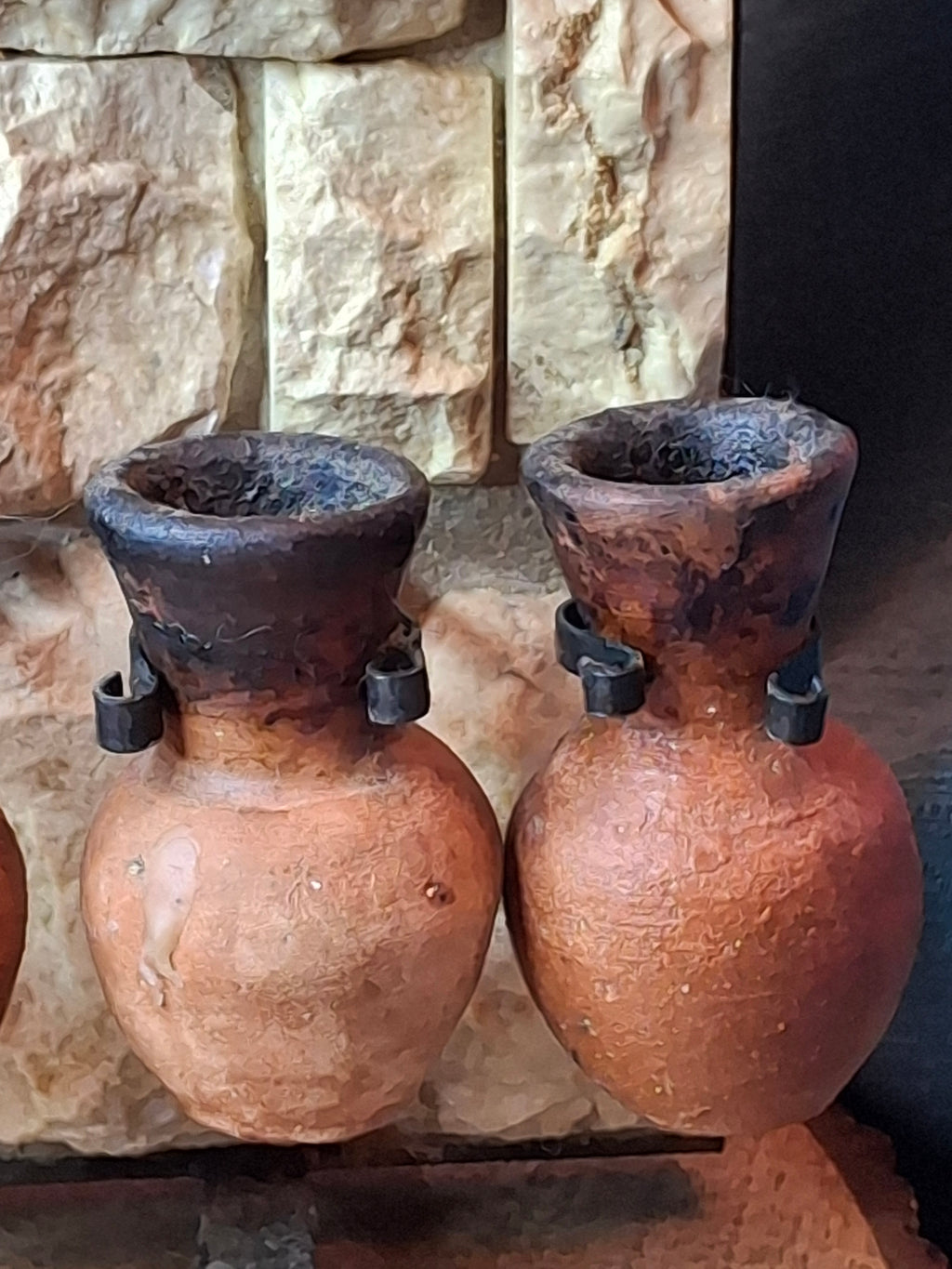 Rare Signed Shoshany Jerusalem Stone Menorah - Master Artisan Footed Design - Complete 11-Piece Oil Jug Set - Handmade in Israel