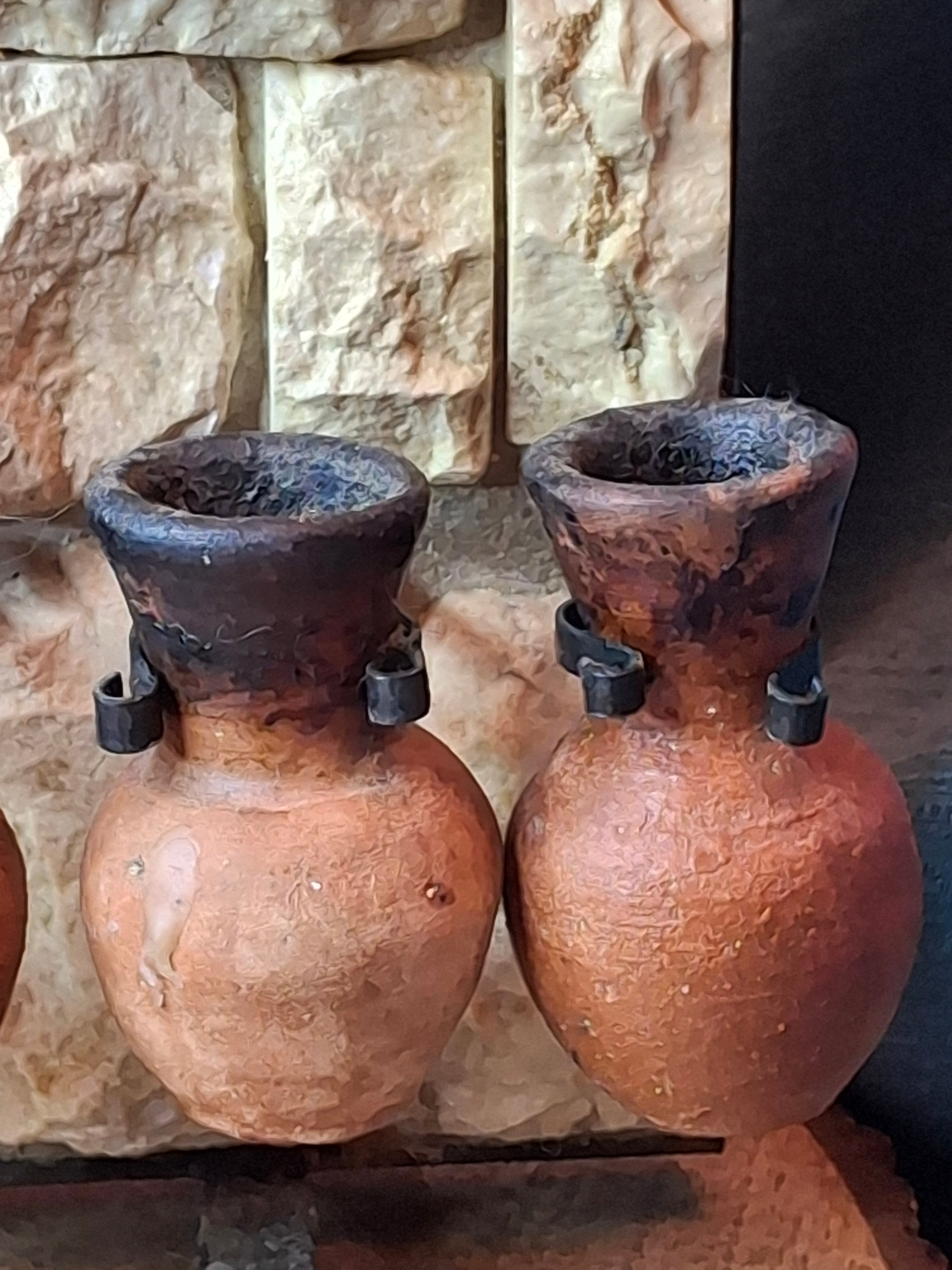 Rare Signed Shoshany Jerusalem Stone Menorah - Master Artisan Footed Design - Complete 11-Piece Oil Jug Set - Handmade in Israel