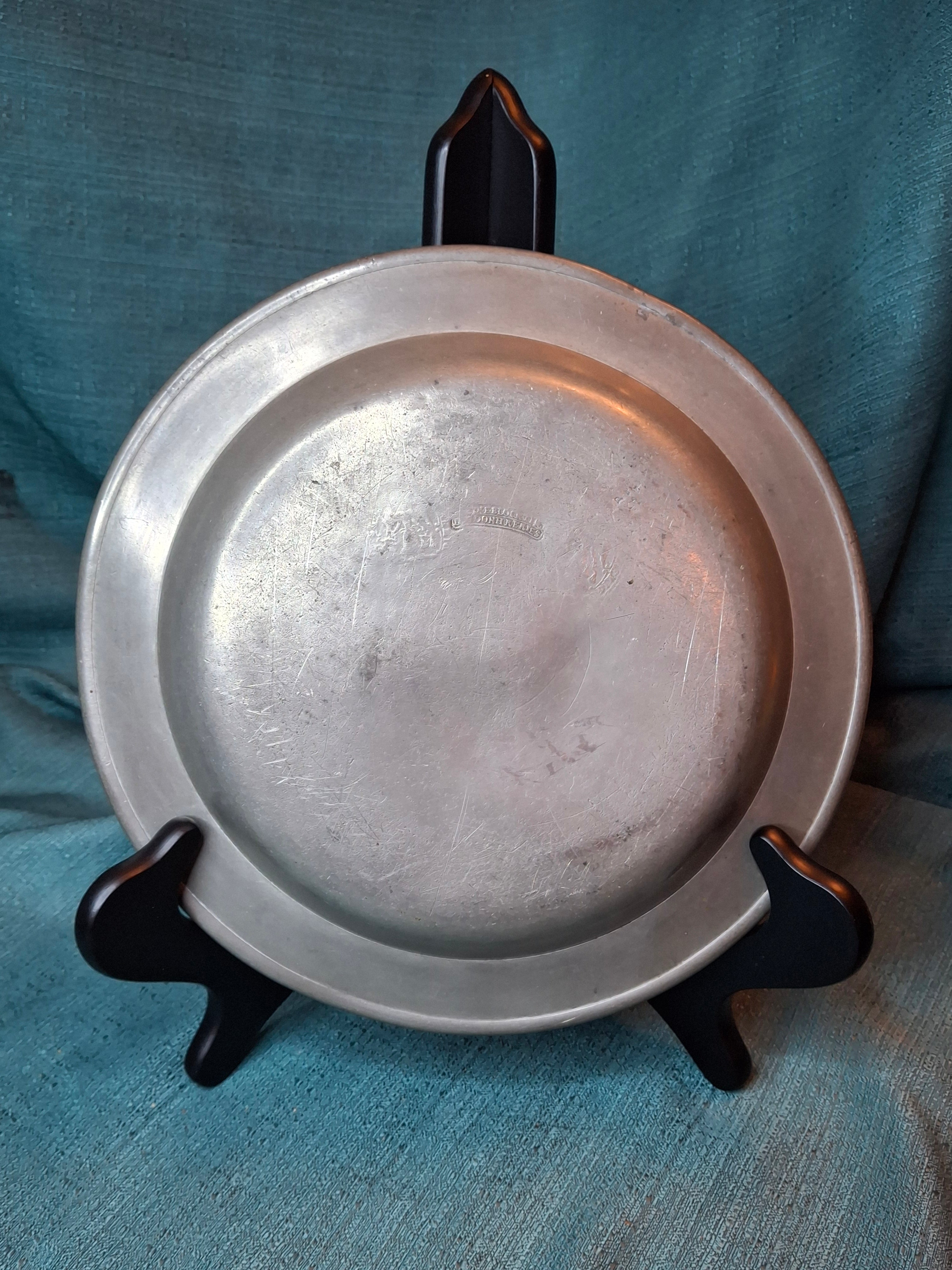 Rare 18thC Inscribed Judaica Pewter Meat Plate Basar Archangel Michael Hallmarks 9.5"