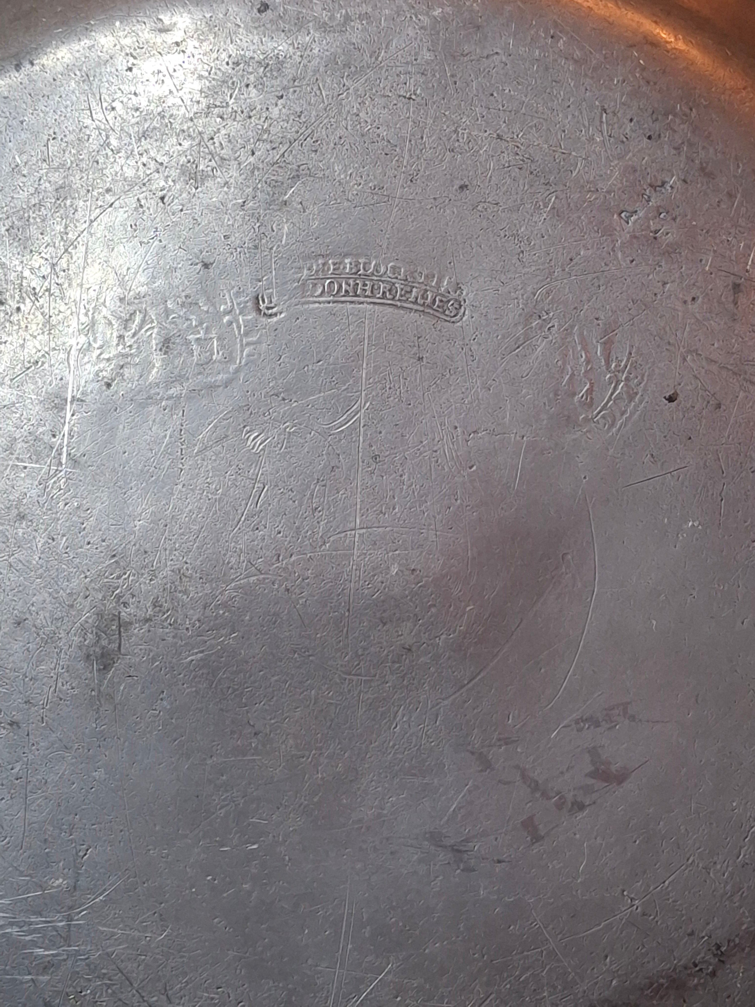 Rare 18thC Inscribed Judaica Pewter Meat Plate Basar Archangel Michael Hallmarks 9.5"