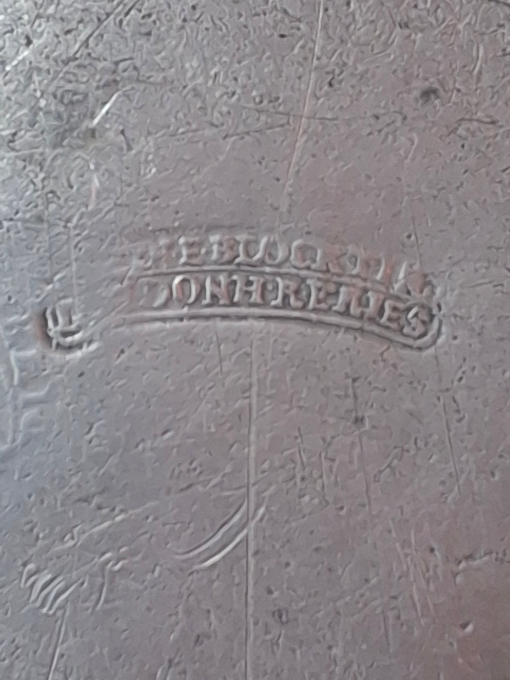 Rare 18thC Inscribed Judaica Pewter Meat Plate Basar Archangel Michael Hallmarks 9.5"