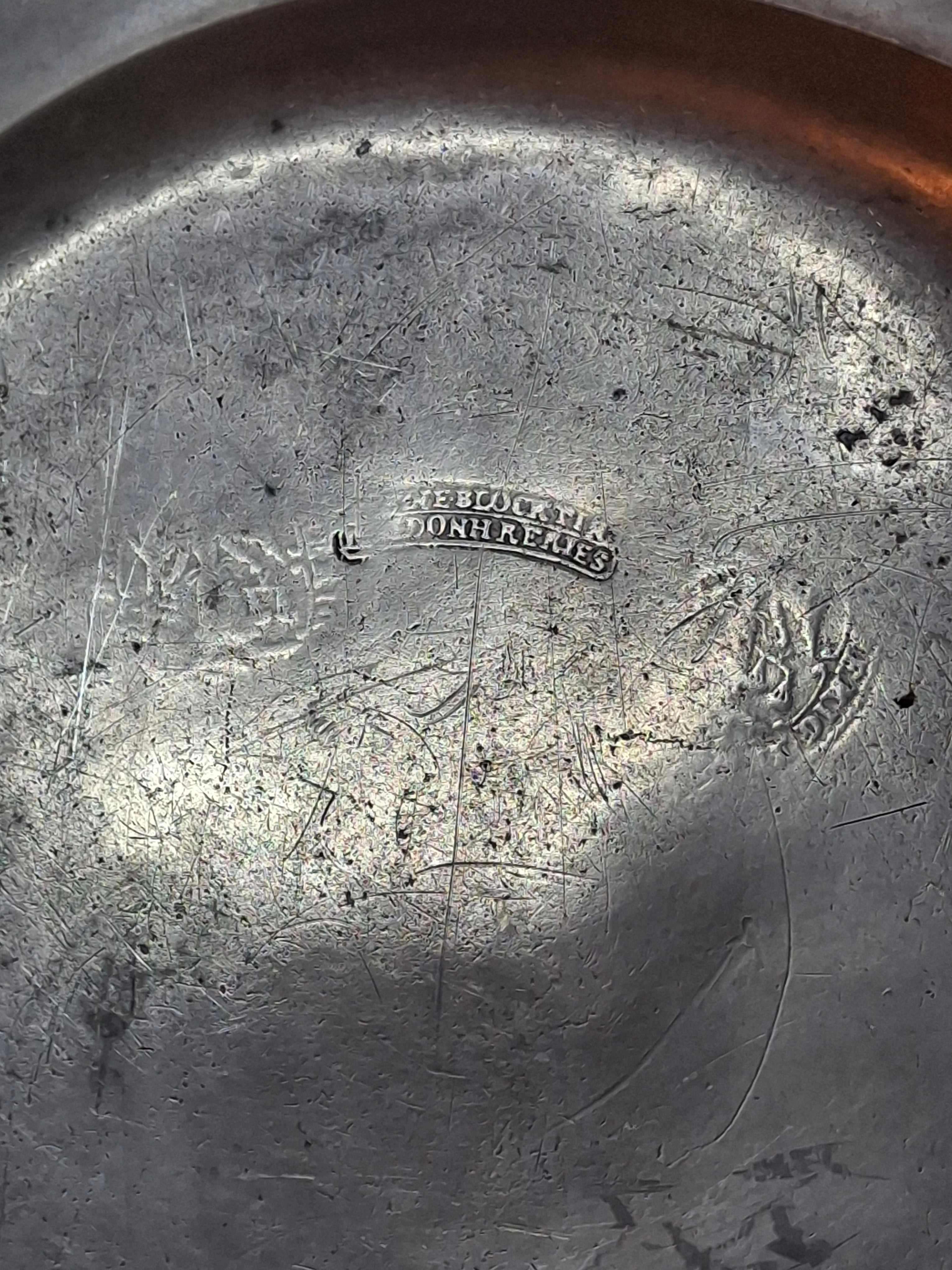 Rare 18thC Inscribed Judaica Pewter Meat Plate Basar Archangel Michael Hallmarks 9.5"