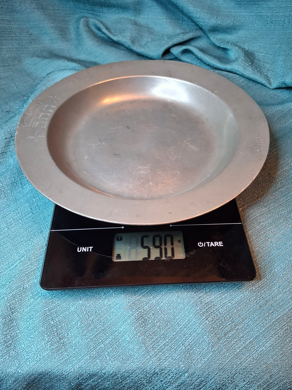 Rare 18thC Inscribed Judaica Pewter Meat Plate Basar Archangel Michael Hallmarks 9.5"