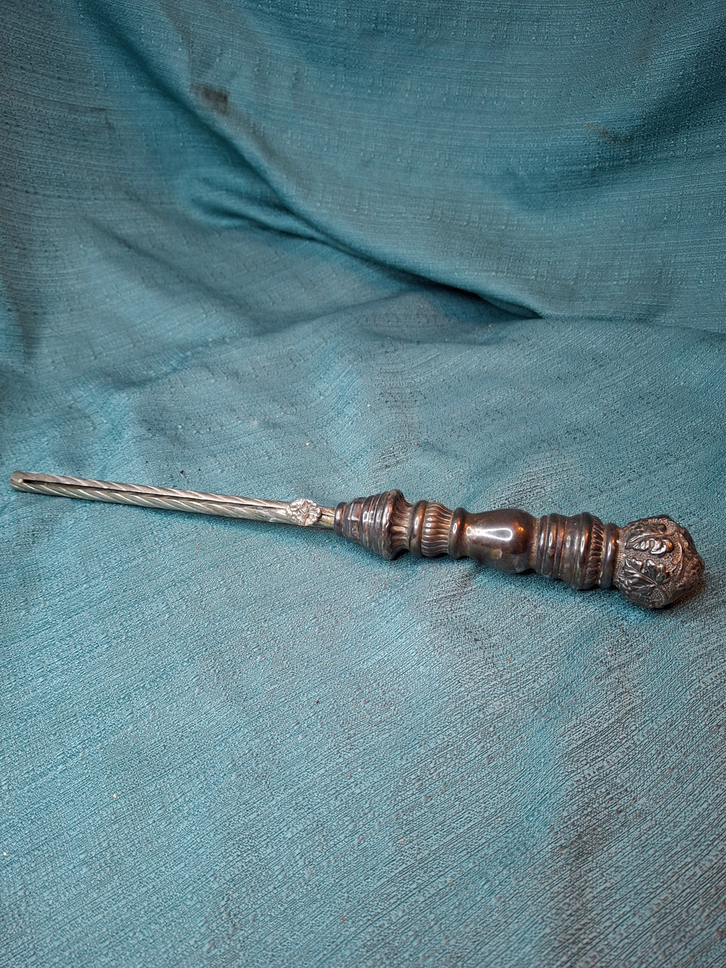 Antique 925 Sterling Silver Wax Jack Taper Holder Tzinder Grape Vine Repoussé 12"
