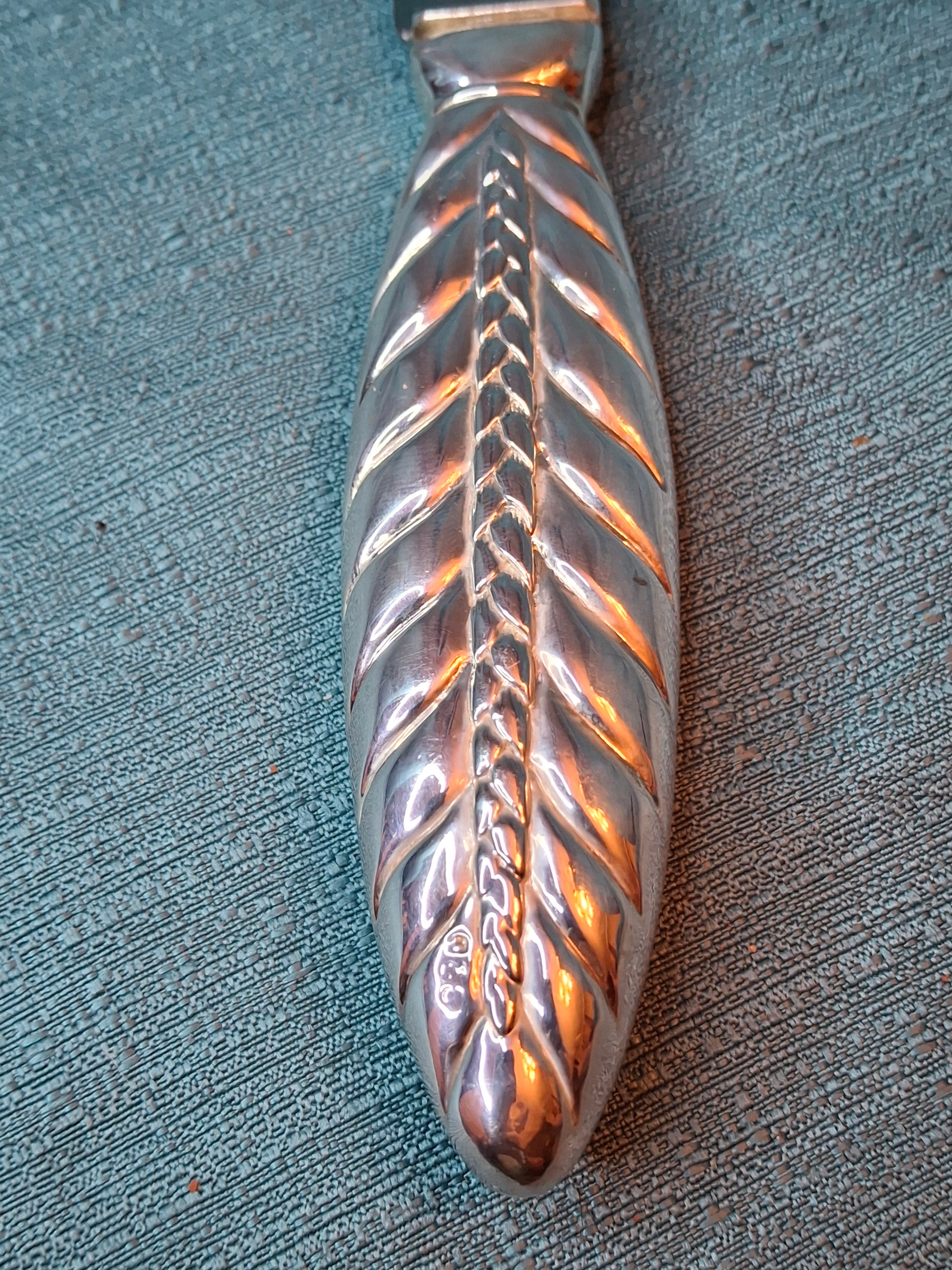 Sterling Silver 925 Challah Knife Braided Wheat Design - Stainless Blade 110g Judaica