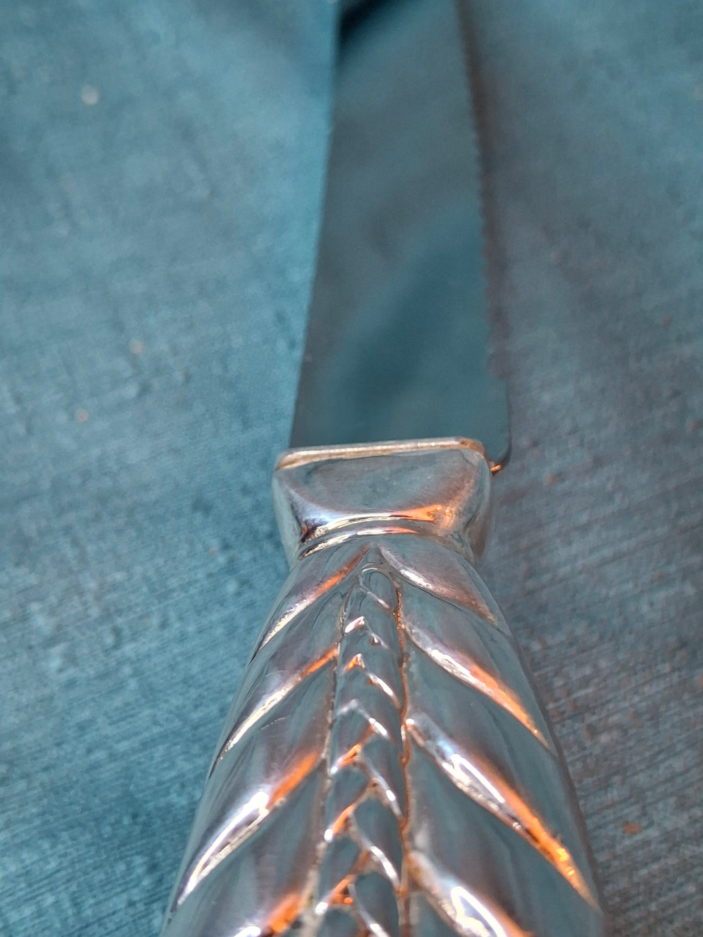 Sterling Silver 925 Challah Knife Braided Wheat Design - Stainless Blade 110g Judaica