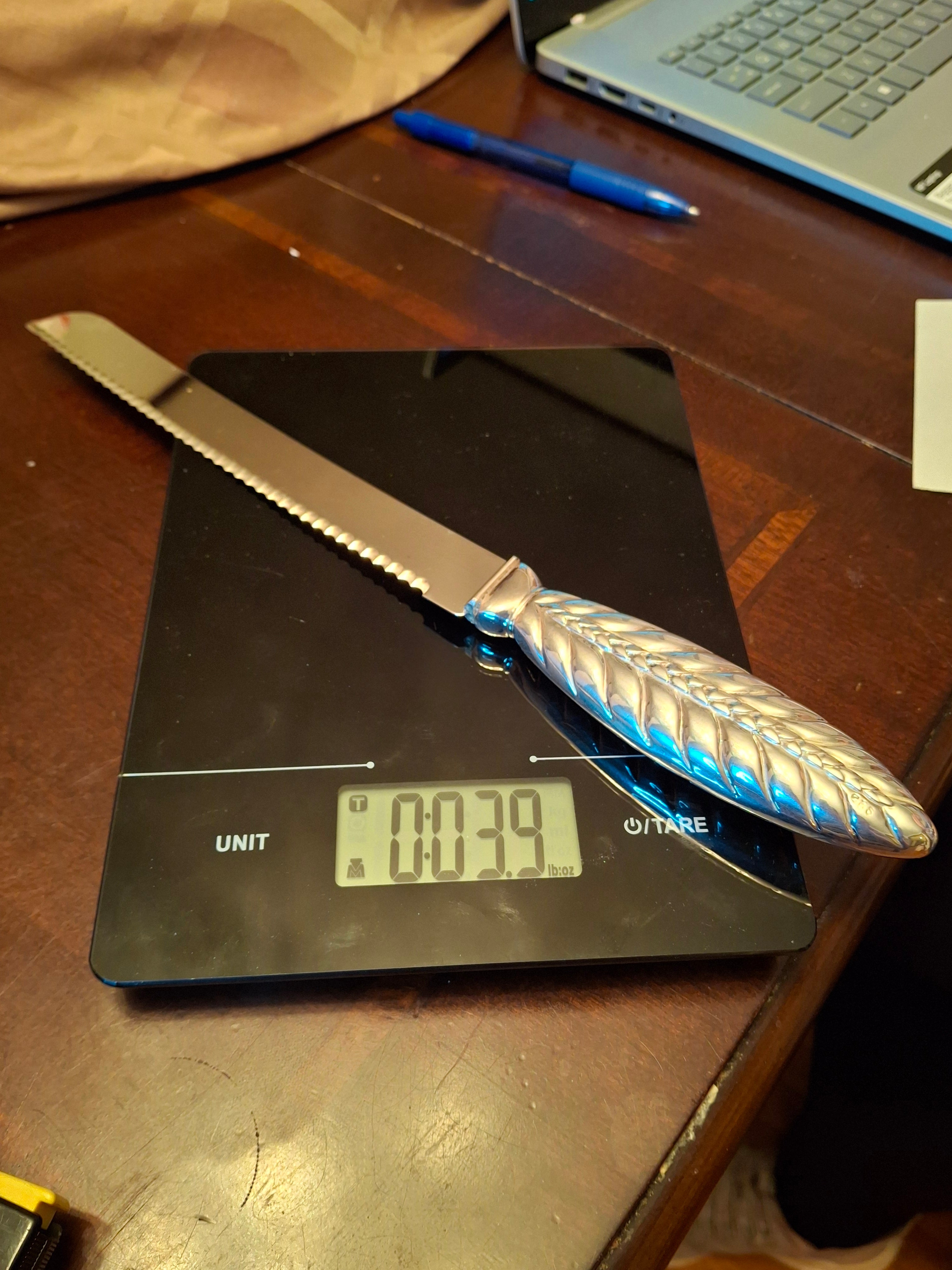 Sterling Silver 925 Challah Knife Braided Wheat Design - Stainless Blade 110g Judaica