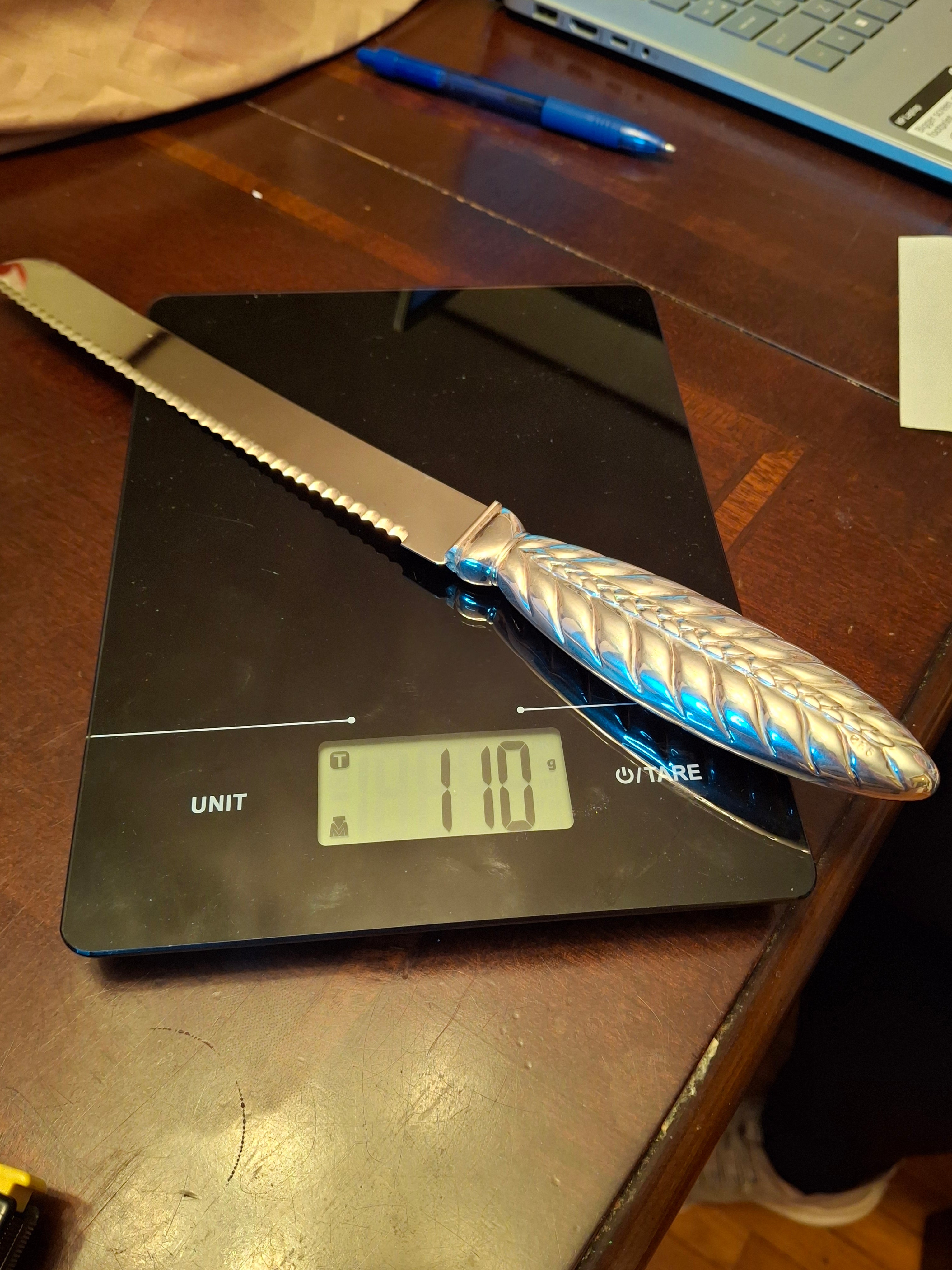 Sterling Silver 925 Challah Knife Braided Wheat Design - Stainless Blade 110g Judaica