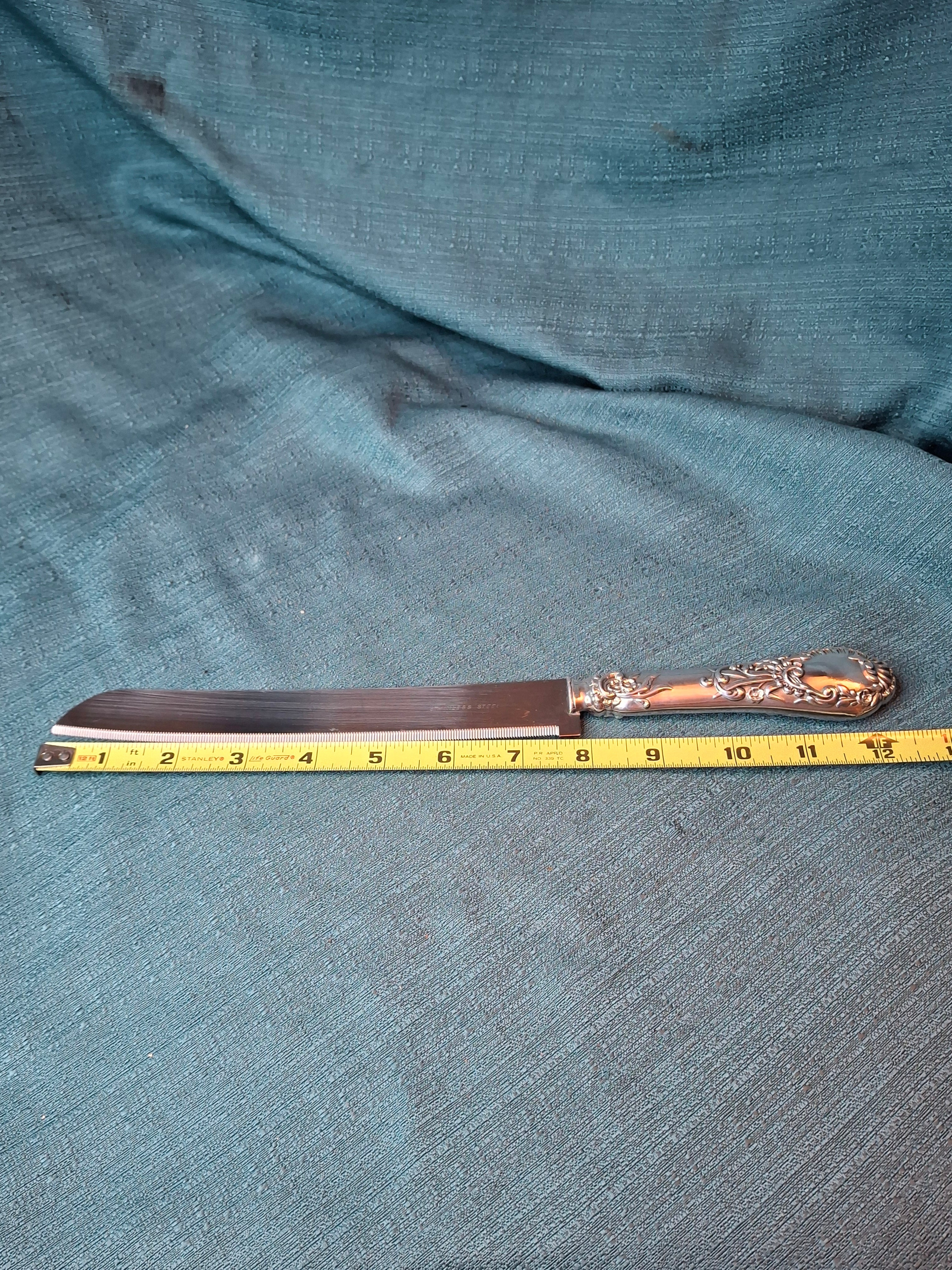 Gorham Chantilly Sterling Silver Challah Knife - No Monogram - Ornate Scroll Handle - 13" Long - Stainless Serrated Blade