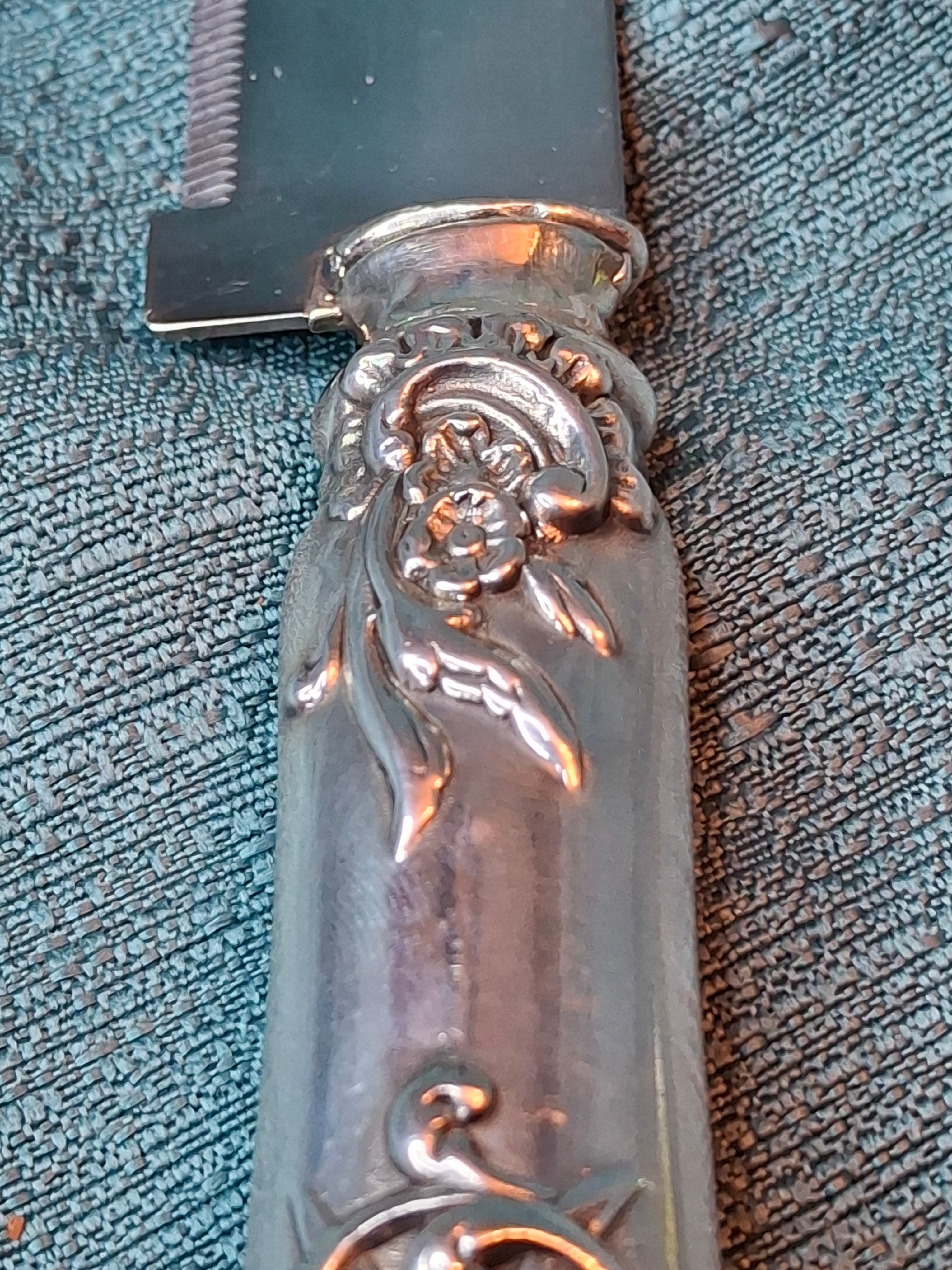 Gorham Chantilly Sterling Silver Challah Knife - No Monogram - Ornate Scroll Handle - 13" Long - Stainless Serrated Blade