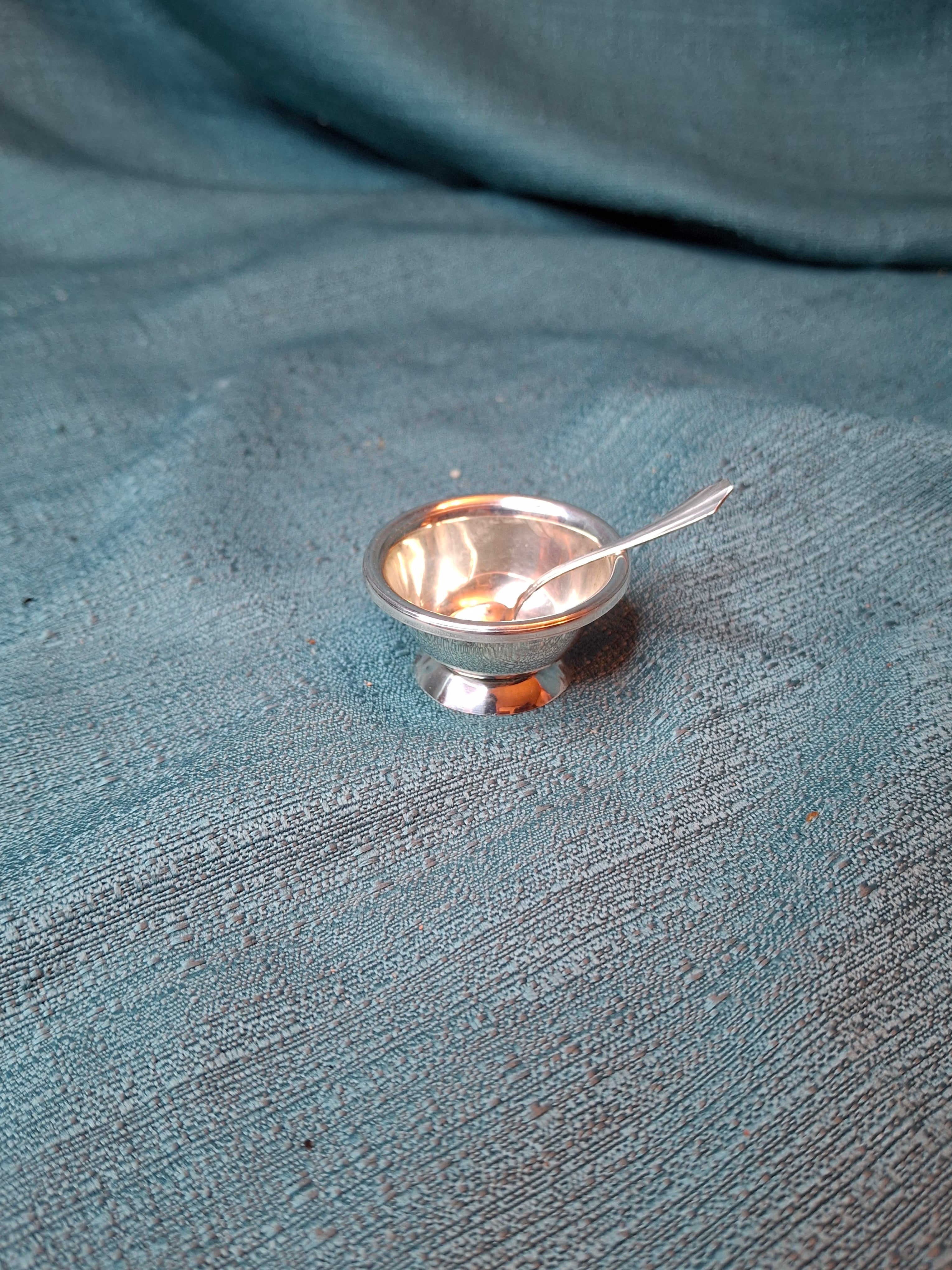 Antique Currier & Roby Sterling Silver Open Salt Cellar & Shell Spoon Set 12g